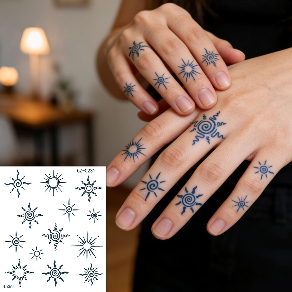 6 Sheets Herbal Juice Temporary Tattoos for Women, Tiny Star Flower Moon Finger Tattoos, Waterproof Realistic Line Art Body Art