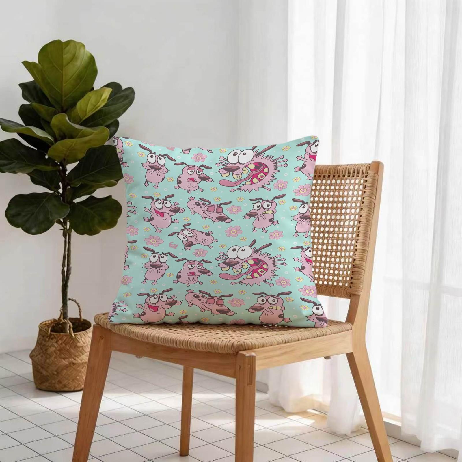 18x18 Inch Courage The Cowardly Dog Throw Pillow, Cute Mint Green Floral Cartoon Dog Decorative Cushion, Kawaii Pillow for Sofa Bed Office Living Room Bedroom, Ideal Gift for Teens Girls Adults Cartoon Fans