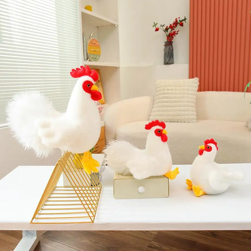 18/25cm Beautiful Rooster and Hen Plush Toys Stuffed Lifelike Poultry Animal Doll Funny Lively Children Game Props Room Decor