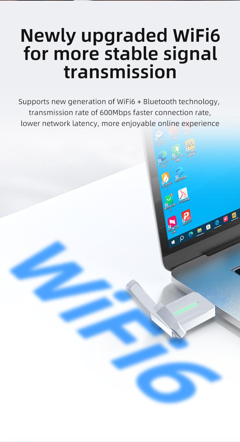 Dual-Band USB Bluetooth-compatible Wi-Fi Adapter Ax900 Wifi6, Compatible with Desktops & Laptops, 5GHz(600 Mbps)+2.4GHz(286 Mbps), Wireless Network