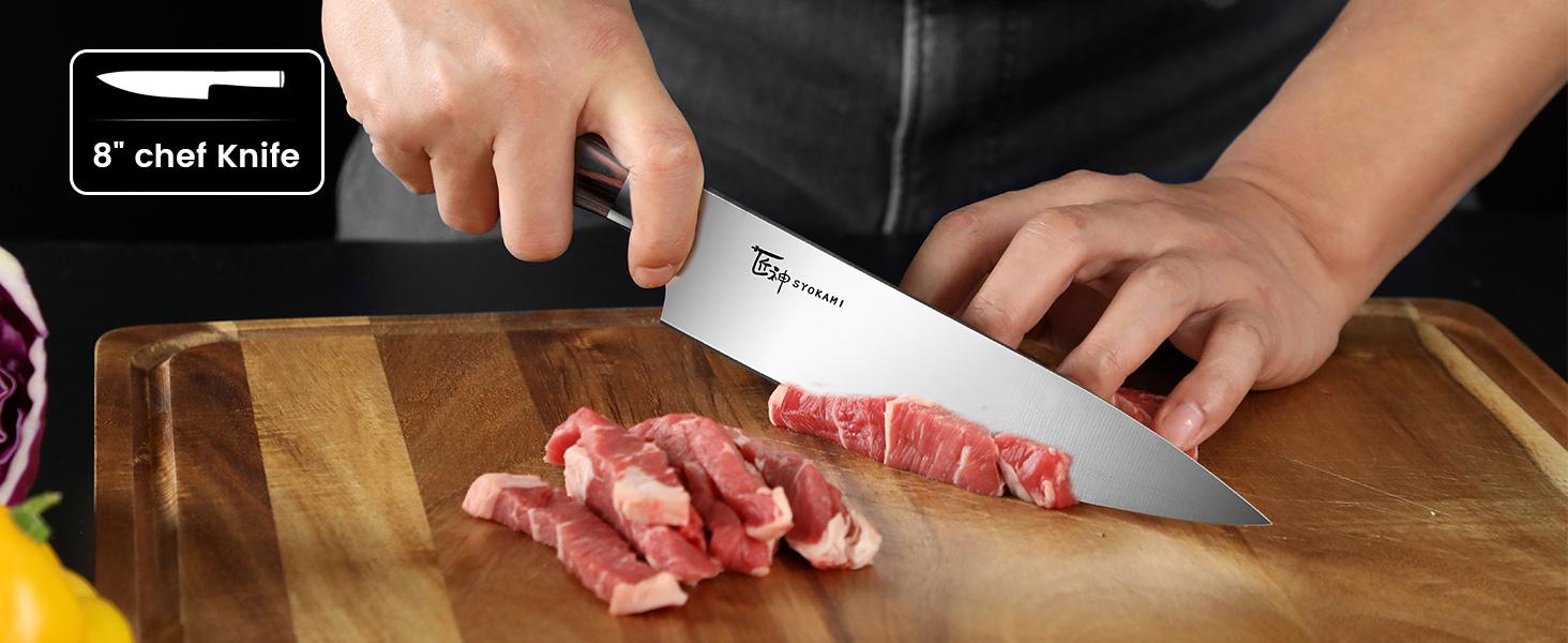 【DealsForYouDays】 SYOKAMI Knife Set 7 Piece Japanese Style Kitchen Knife Set With Foldable Magnetic Acacia Wood Block Sharp High Carbon Stainless Steel Knives Set for Kitchen with Anti-slip Ergonomic Handle, Mother's Day Gift Cutting