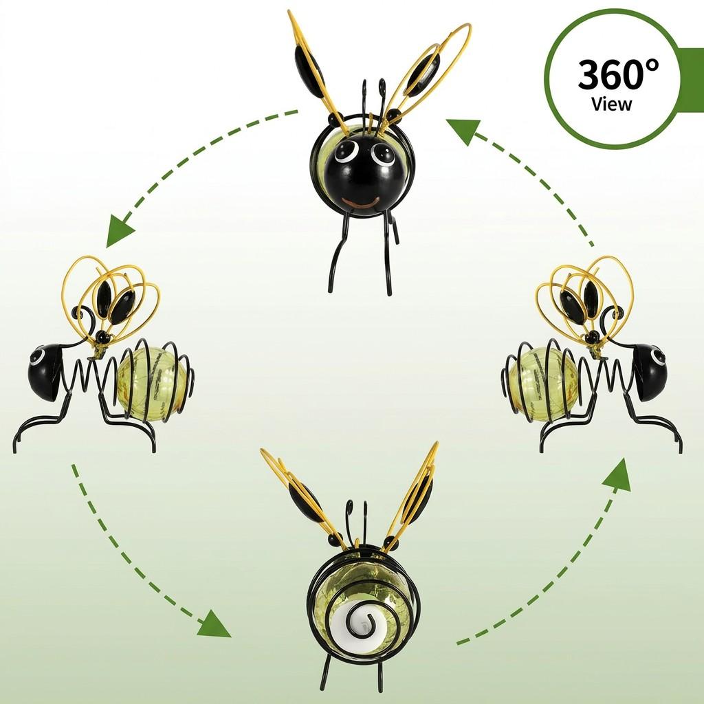 2-Pack Bee Door Hanger Decor, Outdoor Waterproof Metal LED Garden Light, Solar Powered, Spring Decoration, Porch, Yard, Gift