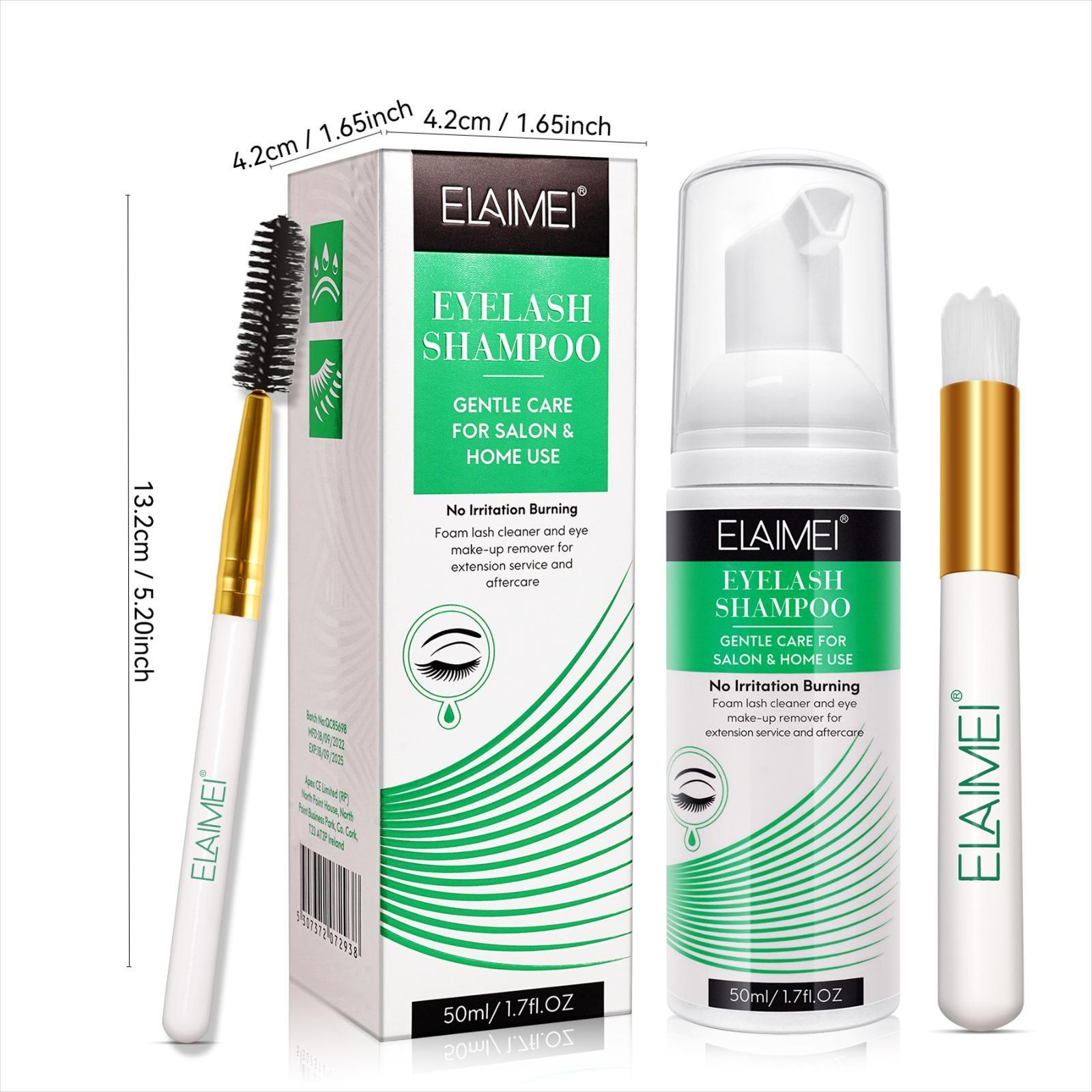 ELAIMEI Eyelash Cleansing Kit, includes 50ml of eyelash cleanser + an eyelash cleansing brush + an eyelash comb. Removes makeup residue from both false and natural lashes, leaving your lashes cleaner.