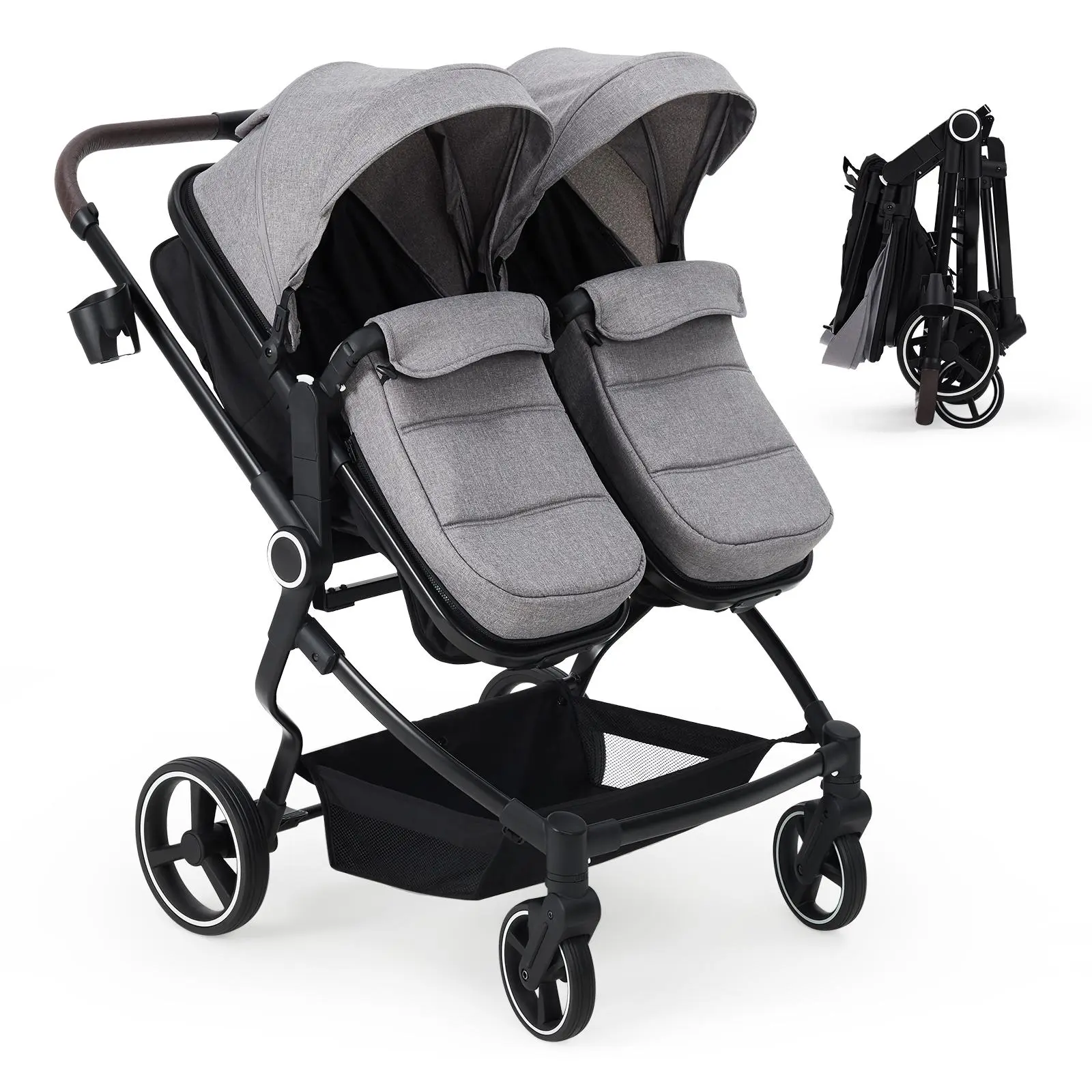 Garvee Lightweight Side-by-Side Double Twin Stroller - Compact Fold Collapsible Travel Stroller with High Seats, Adjustable Canopy, Recline for Newborns & Toddlers, Black (Toys & Hobbies Ride-on Toys)