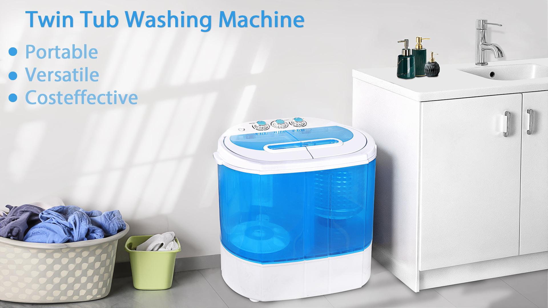 Segawe Portable Washing Machine Mini Twin Tub Washing Machine with Washer & Spinner, Gravity Drain Pump, 9.9lbs Capacity