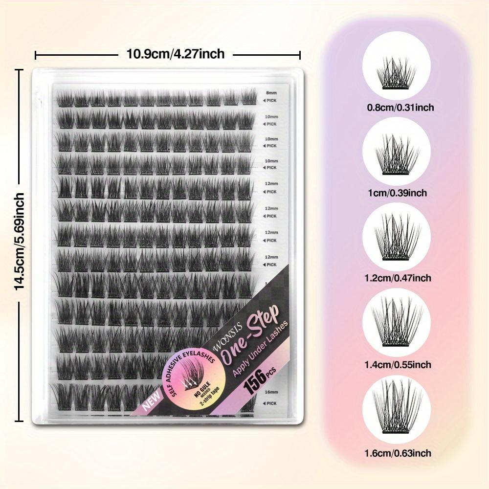 156/157pcs Self-Adhesive False Eyelashes Set, Glueless Lashes, Natural Thick Clusters, Glue-Free, Various Sizes, C/d Curl, Cat Eye Style, Quick Makeup Application