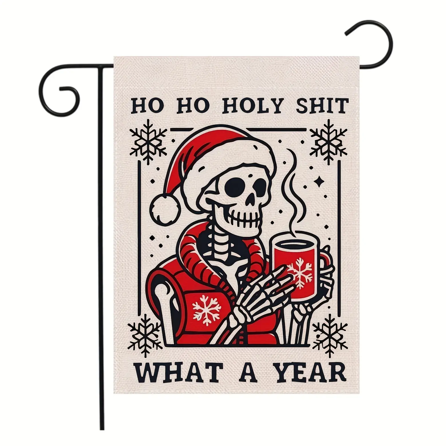 12x18 in Skeleton Theme Christmas Fabric Flag, "Ha Ha Christmas This Year" Design, Outdoor Decor for Patio, Indoor Home Decoration, Garden Supplies, Patio Display, Bracket Not Included
