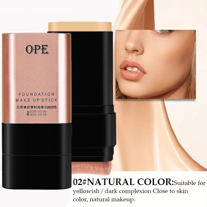 Dual-Ended Eraser Foundation Stick, Multi-Functional with Brush Head, Lightweight Foundation, Conceals Blemishes, Brightening, Natural Matte Finish