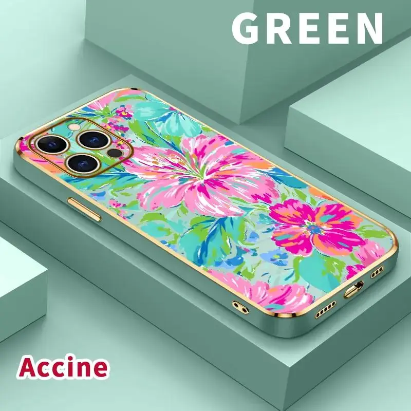 Electroplating Phone Case for iPhone 17 Pro Max Air 16 15 14 Plus 13 12 11 Floral Color Symphony Pattern Classic Square Design Non Slip TPU Soft Shell Cellphone Protective Casing Shockproof Cover