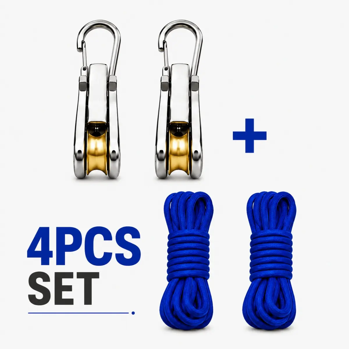 4 Pack Rope Ratchet Hanger Kit, Adjustable Pulley System with Locking Carabiners, 100 lb Load Capacity, Includes 2 Metal Hooks and 2 x 4 m Nylon Ropes, Ideal for Camping Tents, Awnings, Clotheslines, Outdoor Gear, Portable Tie Down Accessory