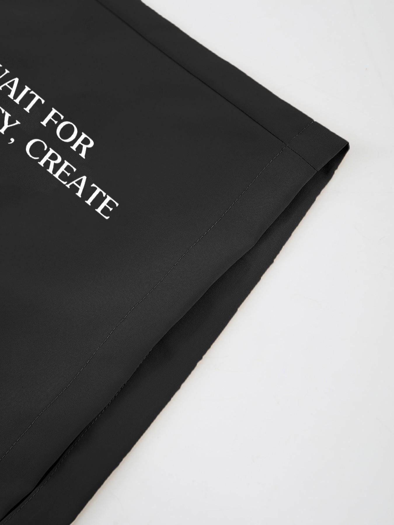 Men's Black Slogan Print 2-Piece Cozy Loungewear Set, Short-Sleeve Lapel Shirt with "DON'T WAIT FOR OPPORTUNITY" Graphic, Elastic Drawstring Waist Shorts, Breathable Fabric, Relaxed Minimalist Style, At-Home Lounging, Casual Evenings, Homewear