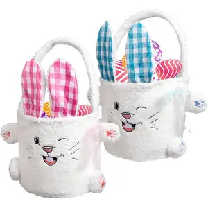2 Pack Easter Baskets for Kids,Easter Egg Hunting Basket with Stand-up Ears,Easter Decorations,Candy Gifts