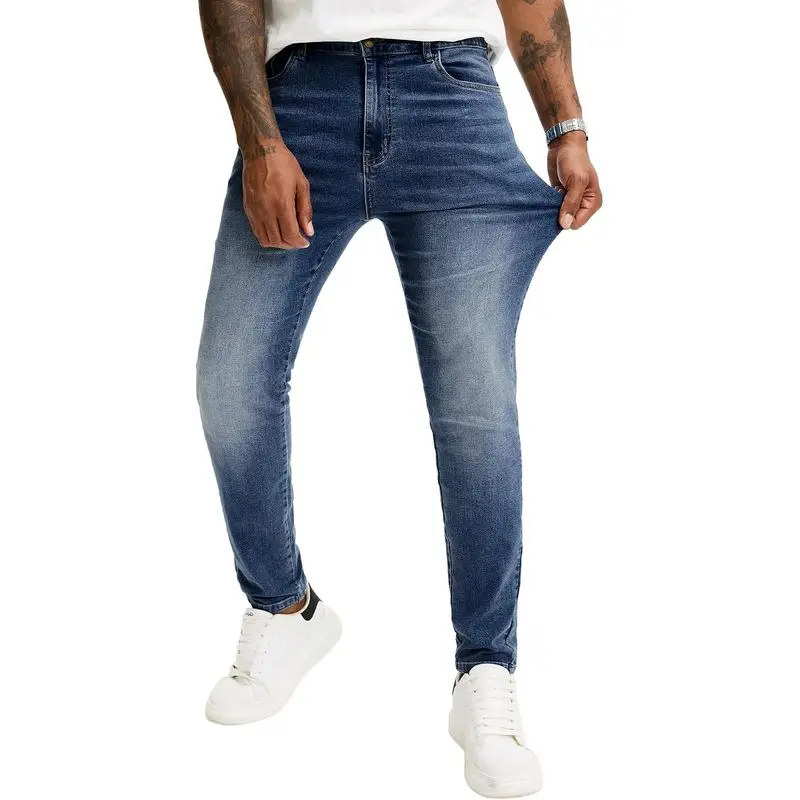 Men’s Slim-Fit High-Stretch Skinny Tapered Denim Pants, Wrinkle-Free Machine-Washable Jeans for Business Casual & Everyday Wear