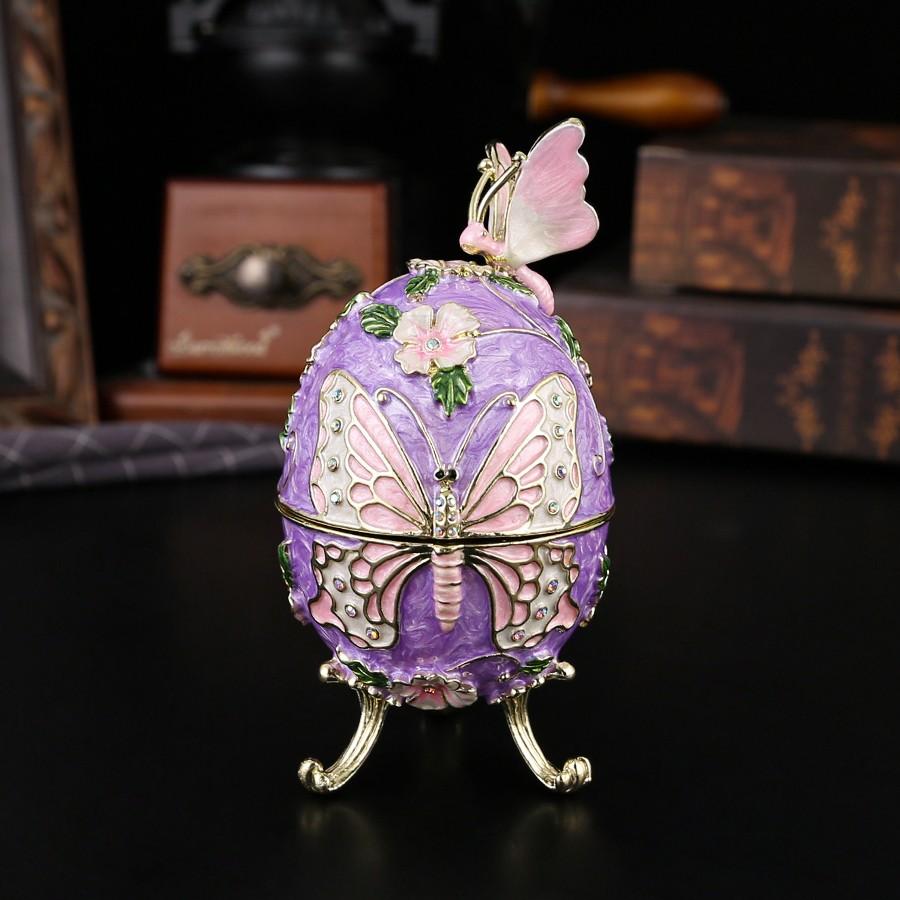 Charming Egg-Shaped Butterfly Jewelry Box, Elegant Metal Treasure Chest, Ideal for Souvenirs and Decor, Perfect Holiday Gift