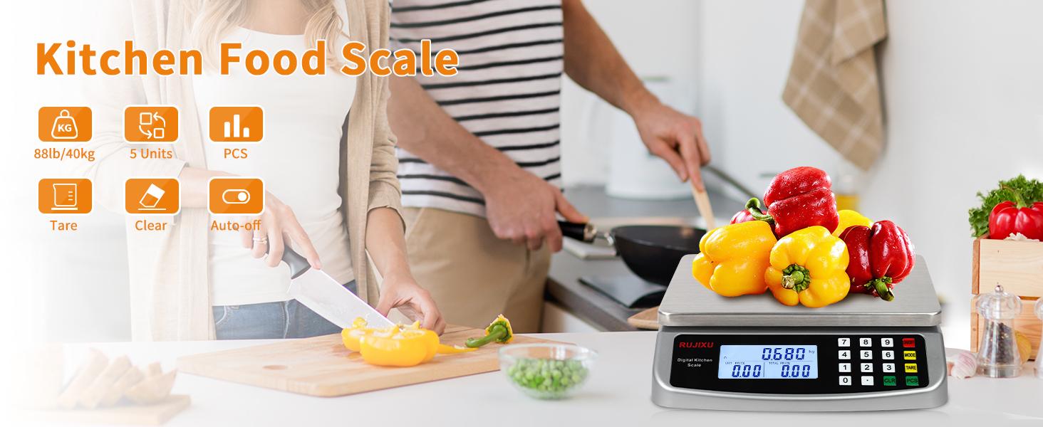 Food 88lb/40kg Large 0.05oz/1g with Price Computing 304 Stainless gram for Baking Cooking Meat Restaurant ,USB or AA Battery(Included)