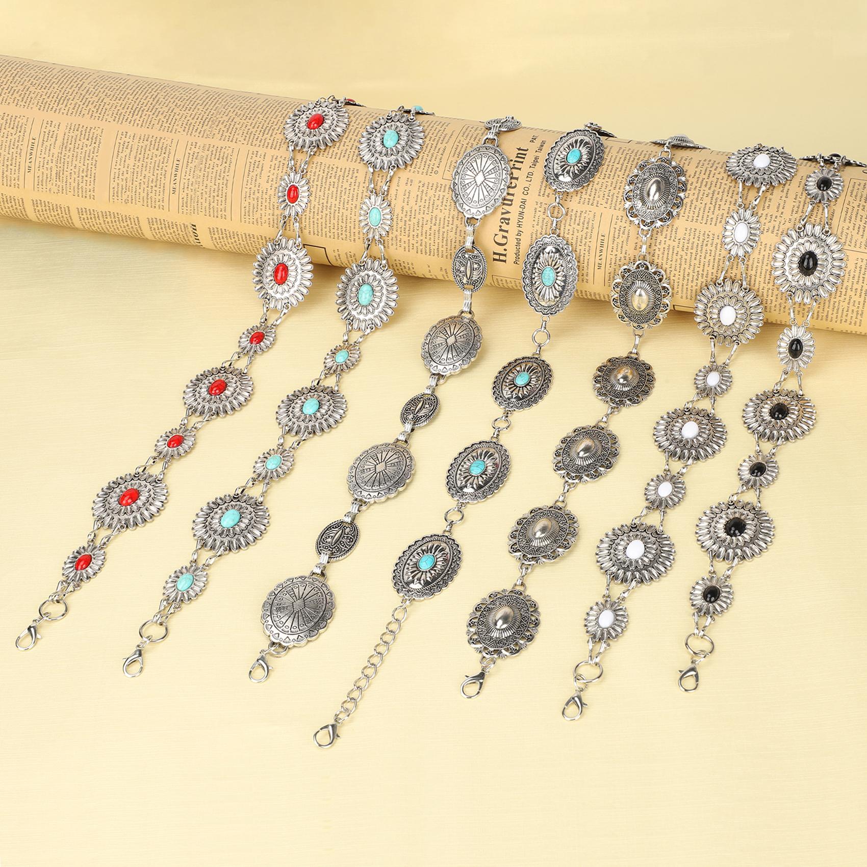 JASGOOD Western Oval Concho Belt for Women Cowgirl Metal Waist Chain for Dress Pants