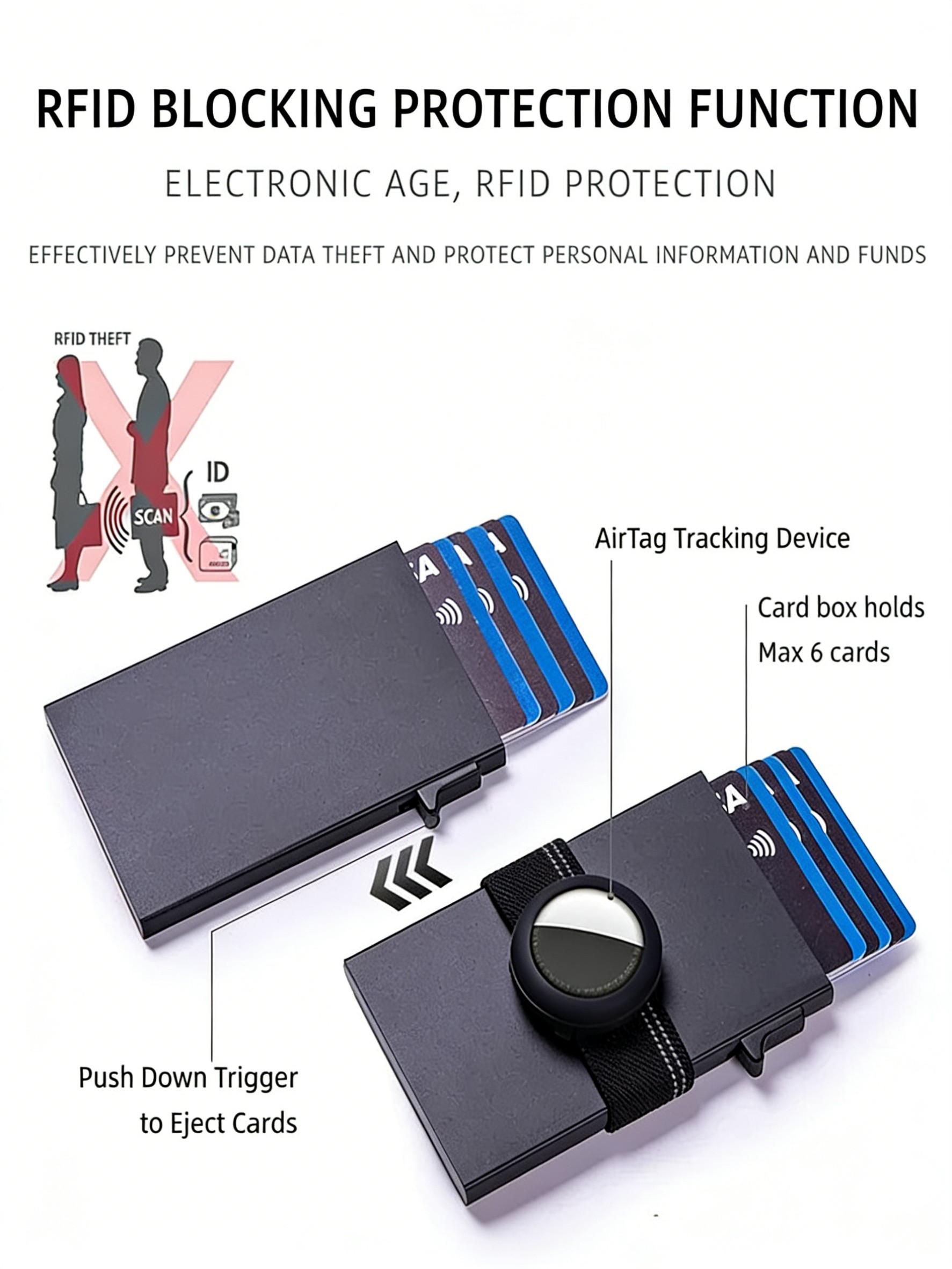 Airtag Credit Card Holder Rfid Blocking Slim Thin Minimalist Wallet with Cash Band Pop Up Aluminium Air Tag Wallets Mens,Gift for Male Women,Daily Use,Purses
