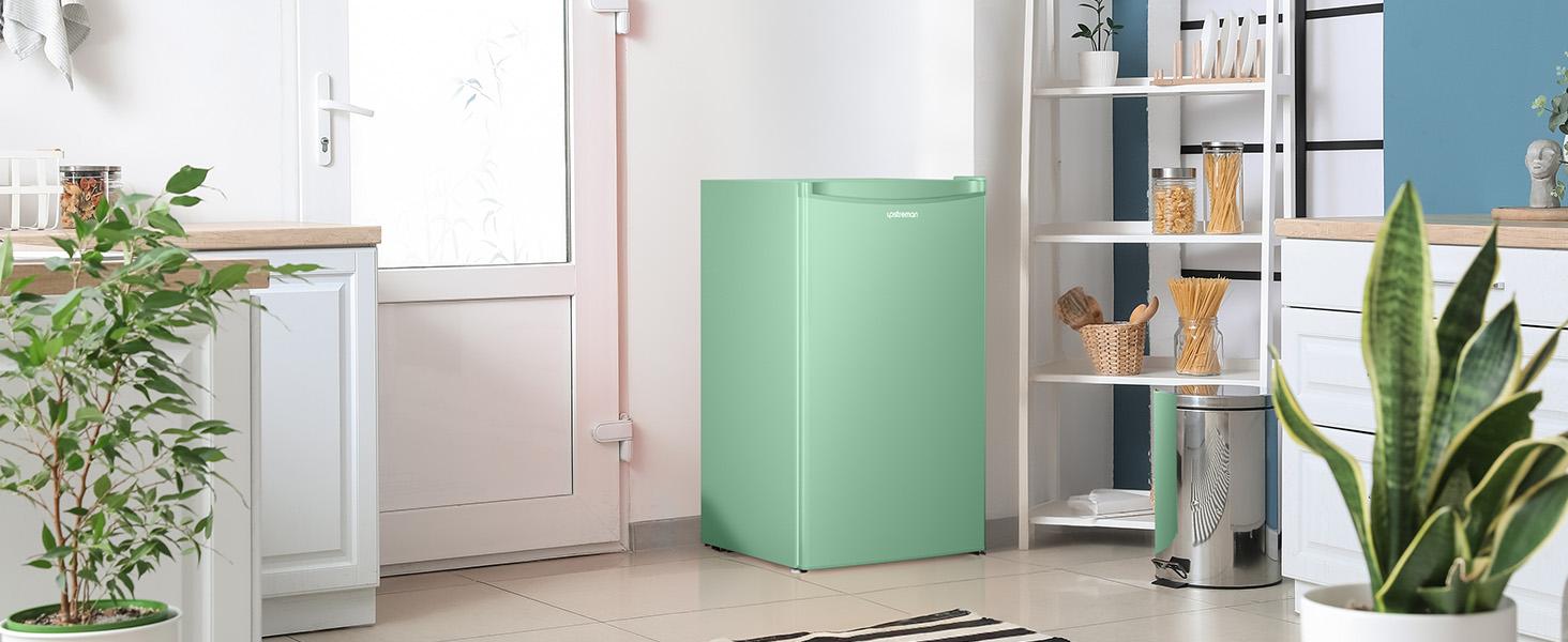 Upstreman mini fridges 3.2 Cu.Ft with Freezer Compact Single-Door Fridge for Dorm Office Bedroom BR321 Adjustable Temperature Thermostat Energy Efficient Quiet Operation Blue Fridge drink fridge skincare fridge refrigerator Reliable Customer Service