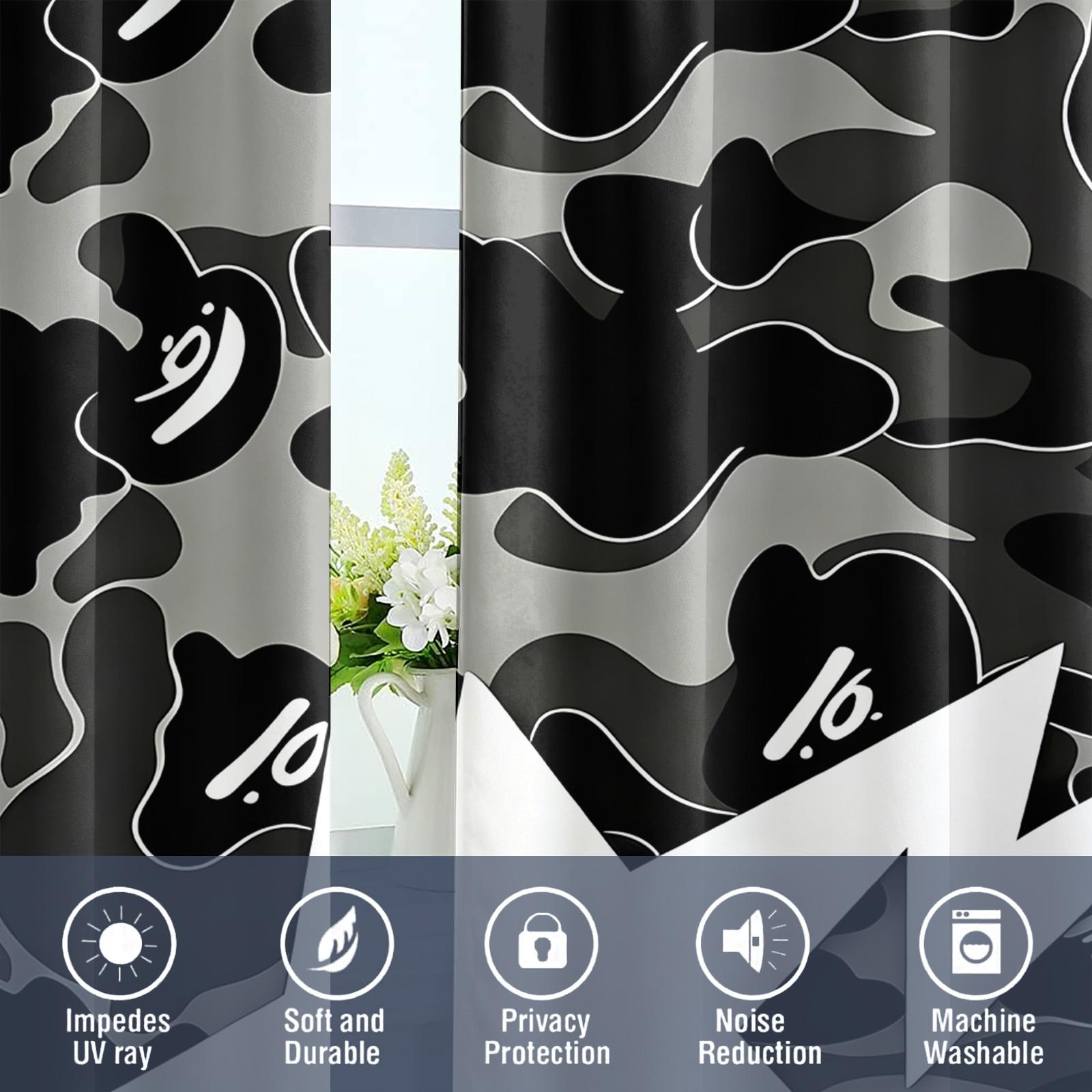 Gray Black Camo Star Semi-Sheer Light Filtering Curtains, Curtain for windows, Privacy Protection Brushed Flannel Drapes, Streetwear Camouflage Print Non-Blackout Rod Pocket Panels, Window Decor for Living Room, Teens Bedroom