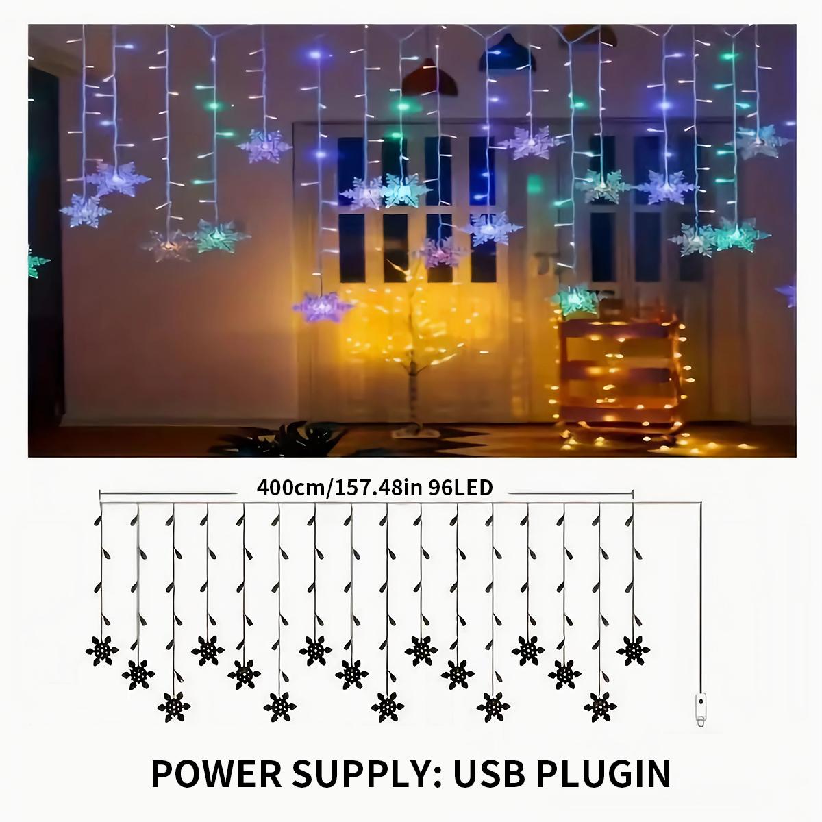 Christmas Snowflake Curtain Light 8 Modes Remote Control 96 LED Fairy String Lights for Christmas Indoor Party Holiday Decoration Party Decoration Supplies #TOP PICKS