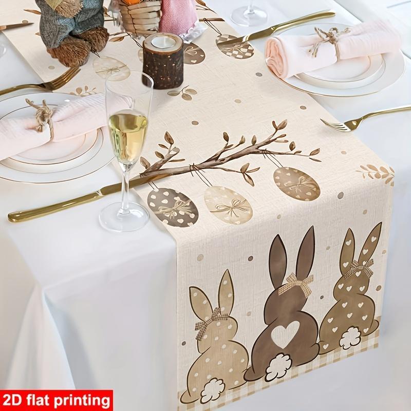 1 Piece Brown Easter Table Runner, Easter Egg Rabbit Farmhouse Style Apron, Rustic Floral Pattern Table Kitchen Island Party Decoration
