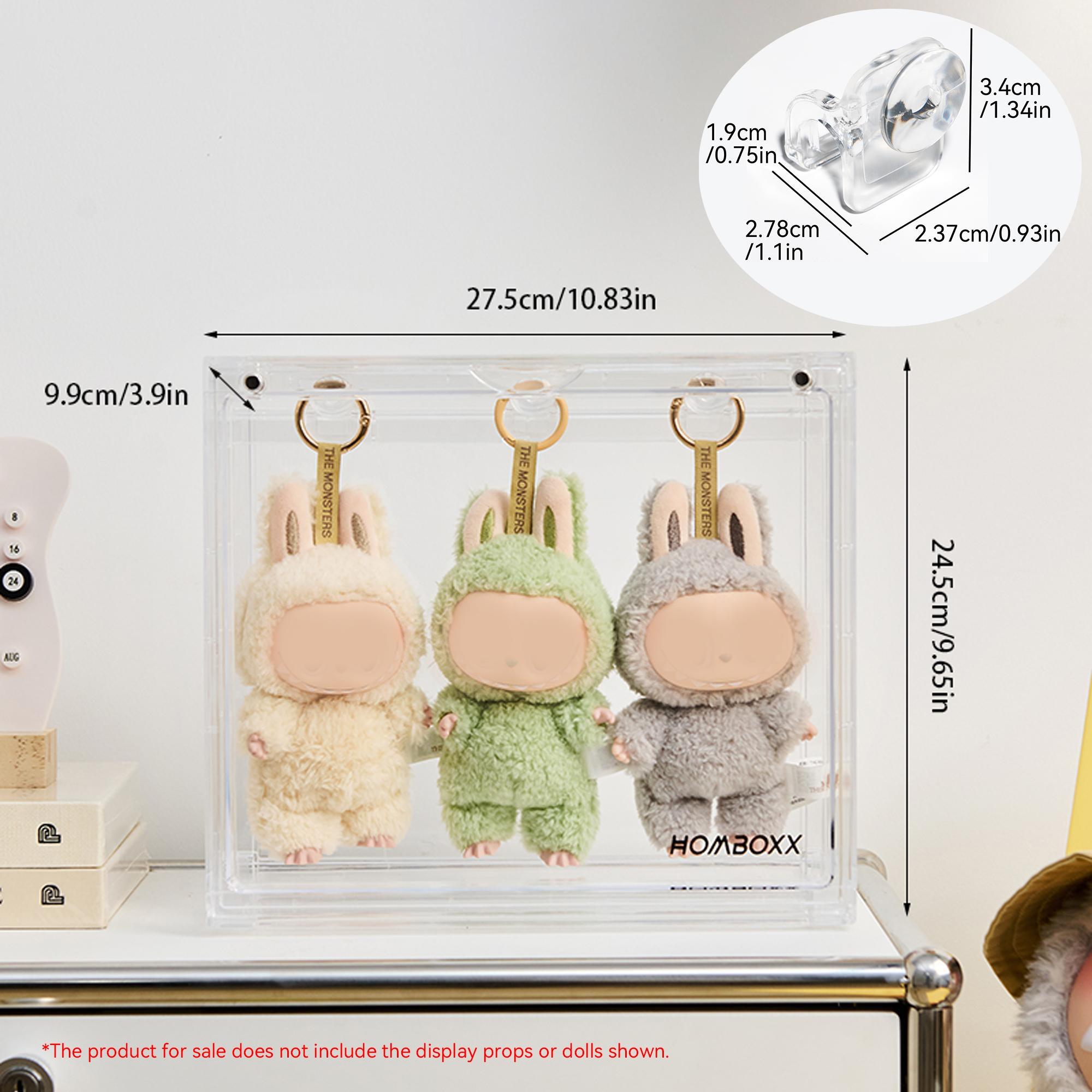 Plush Hanging Display Storage Box Set with 4 Transparent Hooks, Dustproof Moisture-Proof, Stackable, Space Saving Organizer, Dustproof Organizer Boxes, Suitable for Pop Mart Collectibles, Keychain Display, Durable Storage