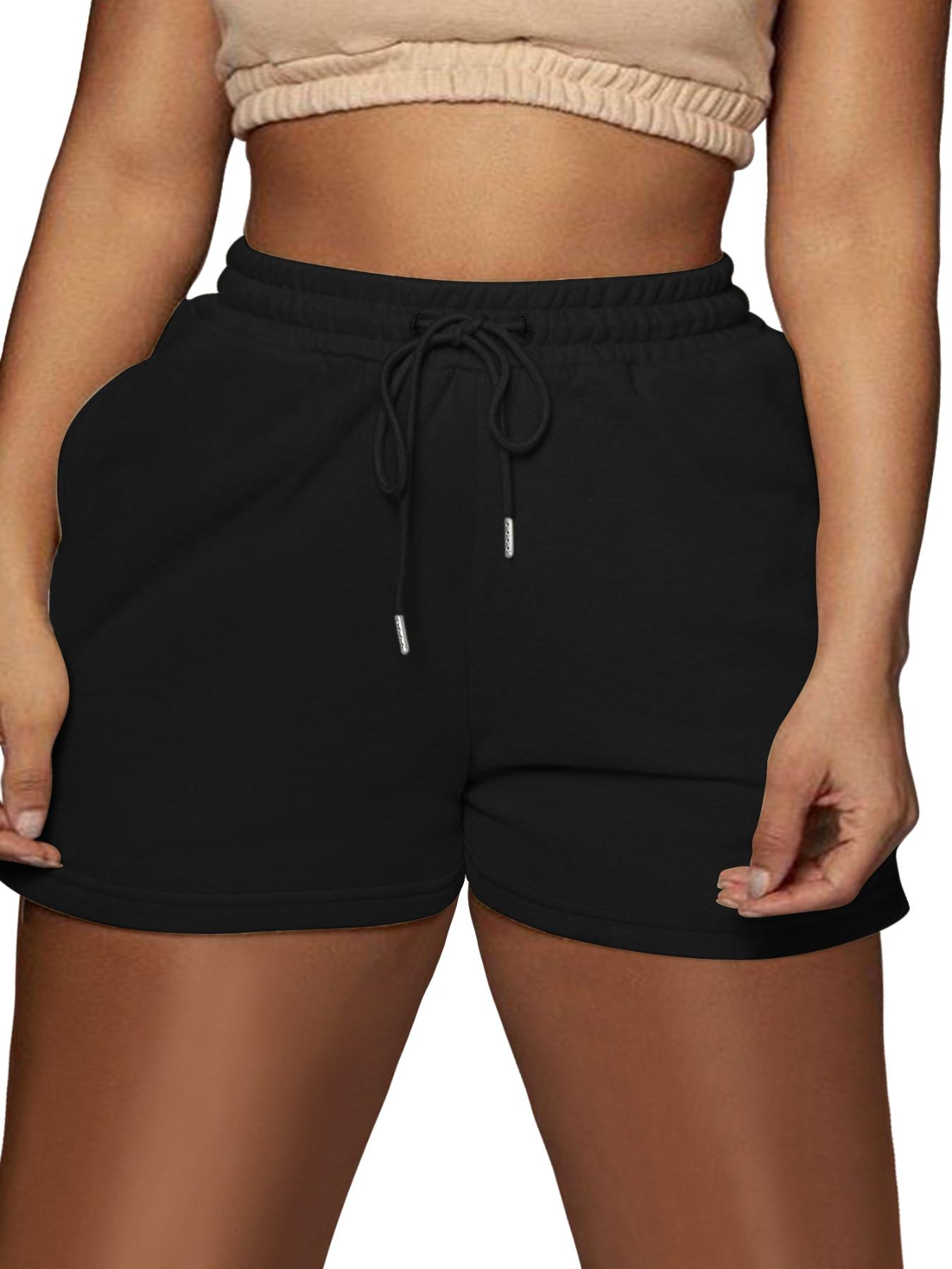 【Plus Size】 Solid Drawstring Waist Shorts, Casual Comfy Breathable Minimalist Shorts for Daily Outdoor Wear, Women's Bottoms for Summer, Athleisure Casual Shorts