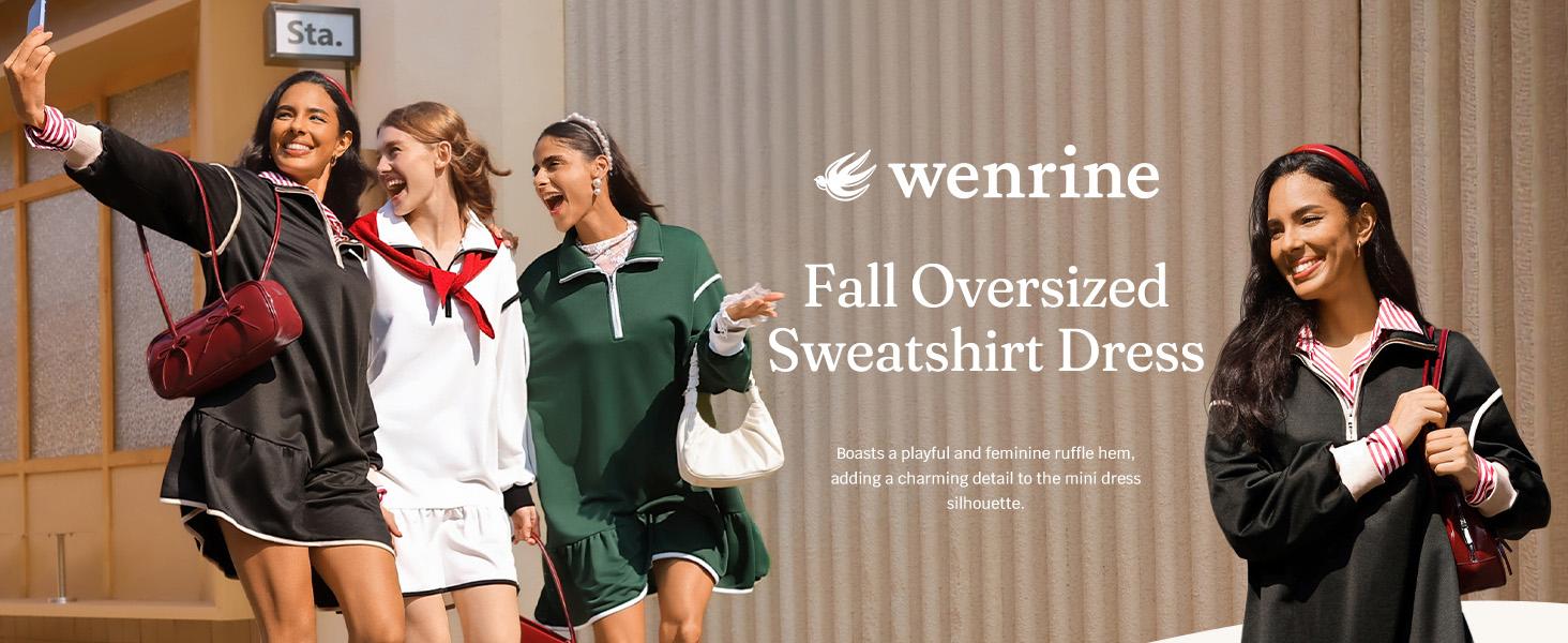 Wenrine Women's 2025 Fall Oversized Sweatshirt Dress Casual Long Sleeve Quarter Zip Ruffle Hem Pullover Mini Dresses Soft Polyester Fabric Basic Minimalist Design Womenswear Summer Wenrine Women's 2025 Fall Oversized Sweatshirt Dress Casual Long Sleeve Quarter Zip Ruffle Hem Pullover Mini Dresses Soft Polyester Fabric Basic Minimalist Design Womenswear Summer