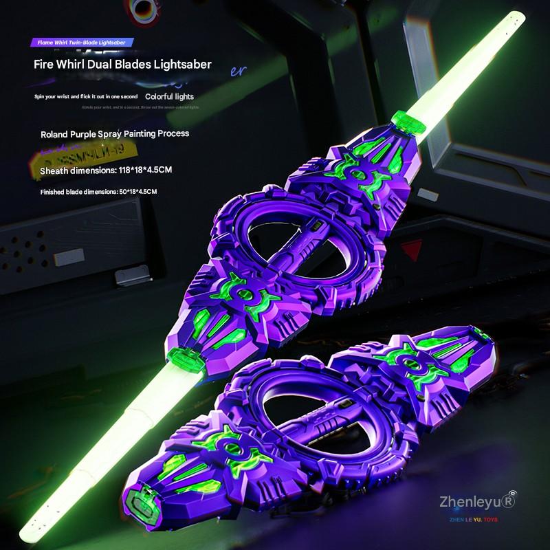 Double Bladed Rotating Handheld LED Lightsaber Toy - Light Up Sword Saber, 7 Color Lights, 360° Rotating, Non-Toxic Safe Design, Kid-Friendly LED, Teenage Boy Gifts, Boyfriend Gift Ideas, Birthday Role Play Toy