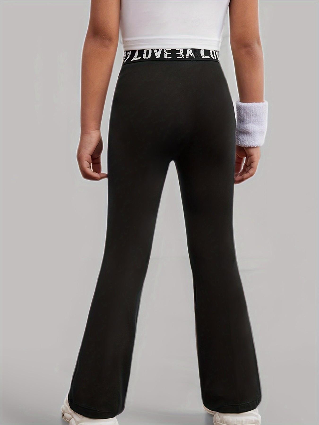 Breathable Girls Flare Pants with Love Waistband, High Elasticity Bootcut Trousers, Comfortable Gym & Daily Wear Bottoms