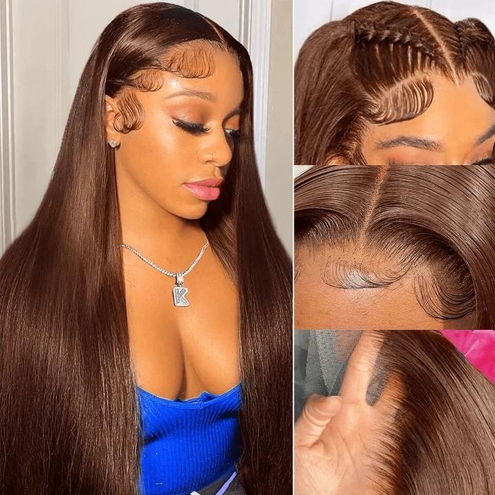 #4 Ginger Brown Straight Lace Front Wig Human Hair Dark Brown 13X6 HD Lace Frontal Wigs 200% Density Colorful Human Hair Wigs For Women Pre Plucked Hairline