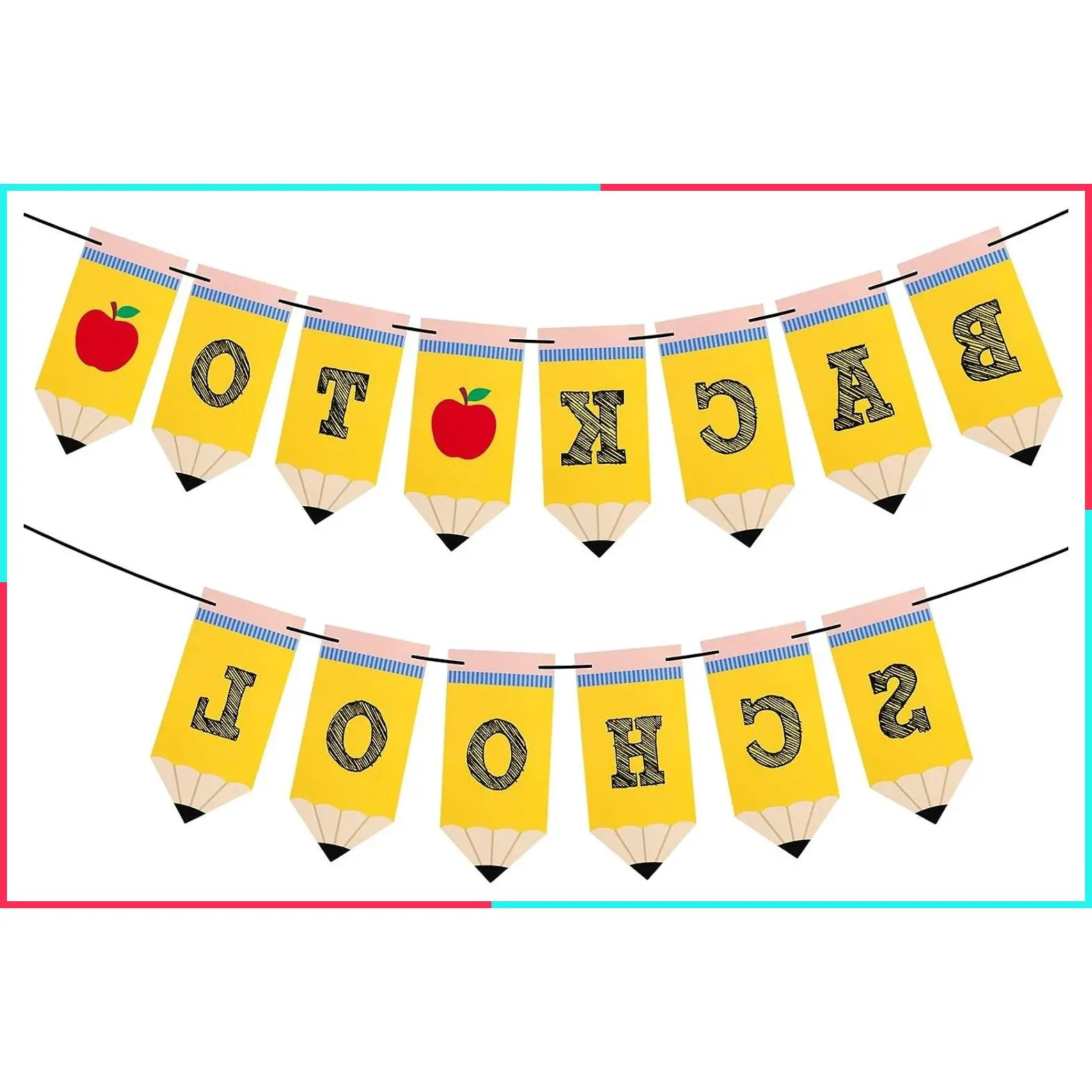 Back to School Banner Pre-Strung First Day of School Welcome Back Decorations Paper Garland Pencil Apple Banners for Classroom Party Photo Props