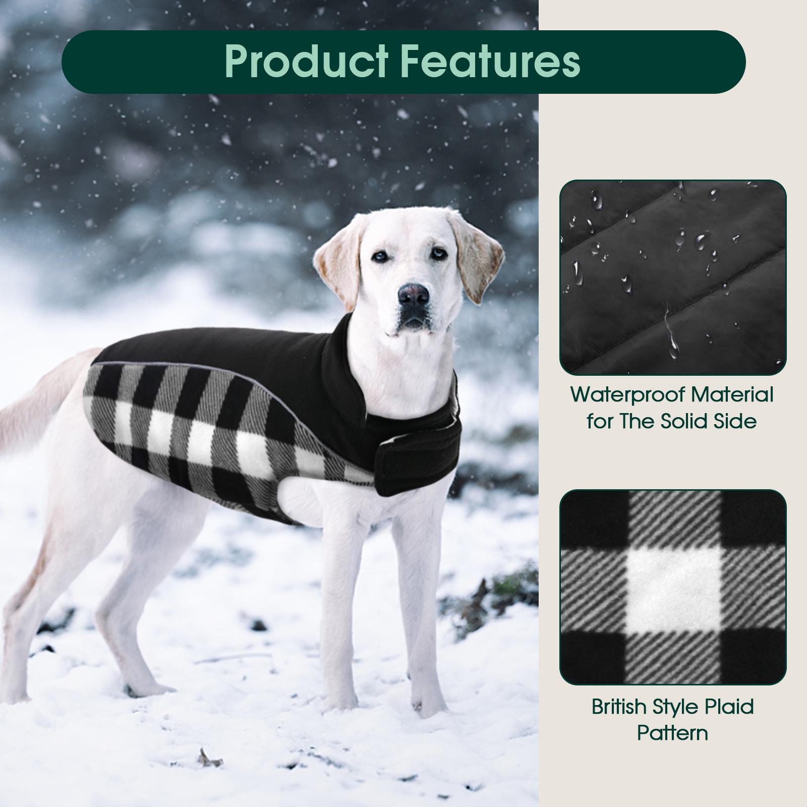 Kuoser Reversible Dog Coat, Warm Waterproof Dog Jacket, British Style Plaid Dog Winter Coats, Puppy Cold Weather Vest Windproof Outdoor Clothes Dog Snow Jackets for Small Medium Large Dogs Kuoser Reversible Dog Coat, Warm Waterproof Dog Jacket, British Style Plaid Dog Winter Coats, Puppy Cold Weather Vest Windproof Outdoor Clothes Dog Snow Jackets for Small Medium Large Dogs