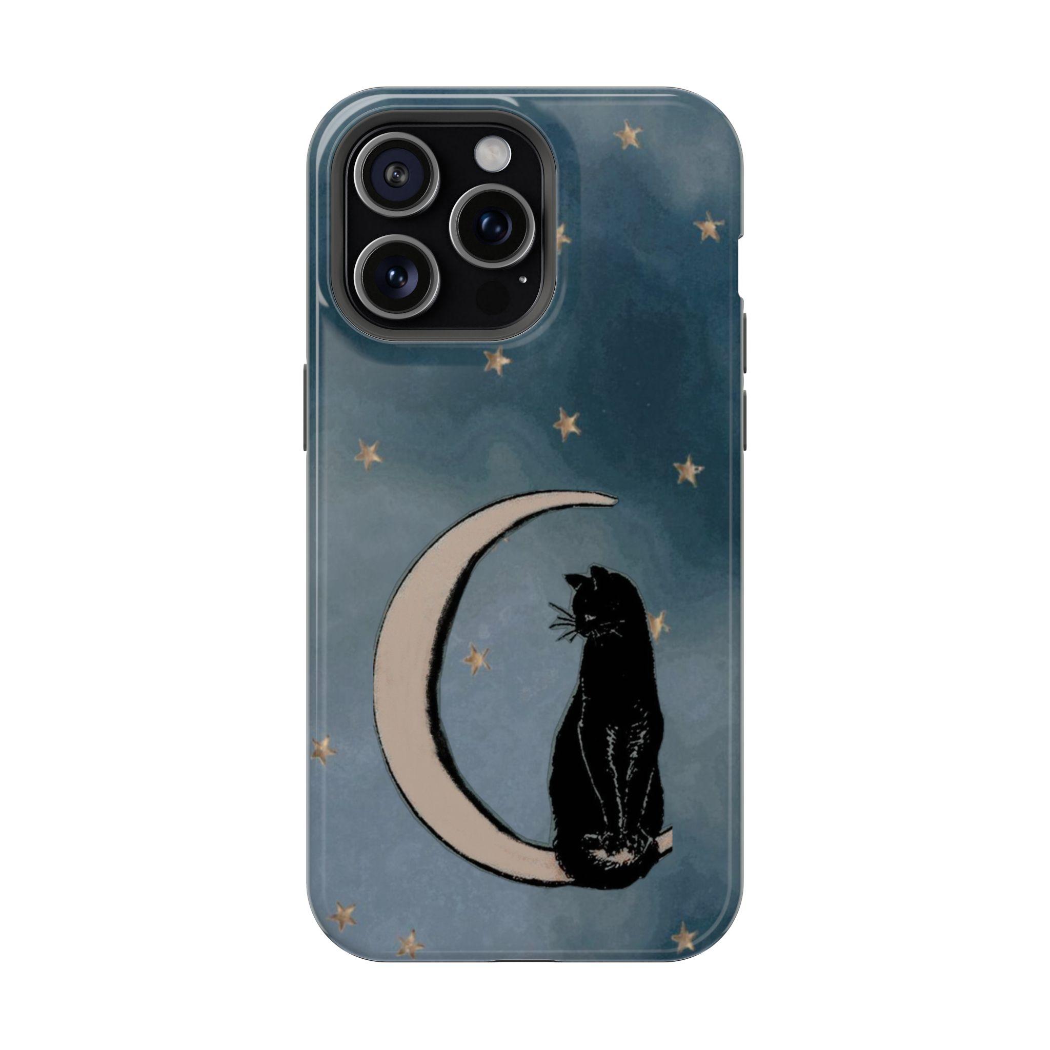Vintage Black Cat Polycarbonate Smartphone Protector Shell - Slim, Lightweight, Flexible Liner, Shockproof, Durable, Full-Wrap Smoking Night Vibes Case for iPhone 13-17 Pro Max & Galaxy S21-S26 Ultra Handheld Devices