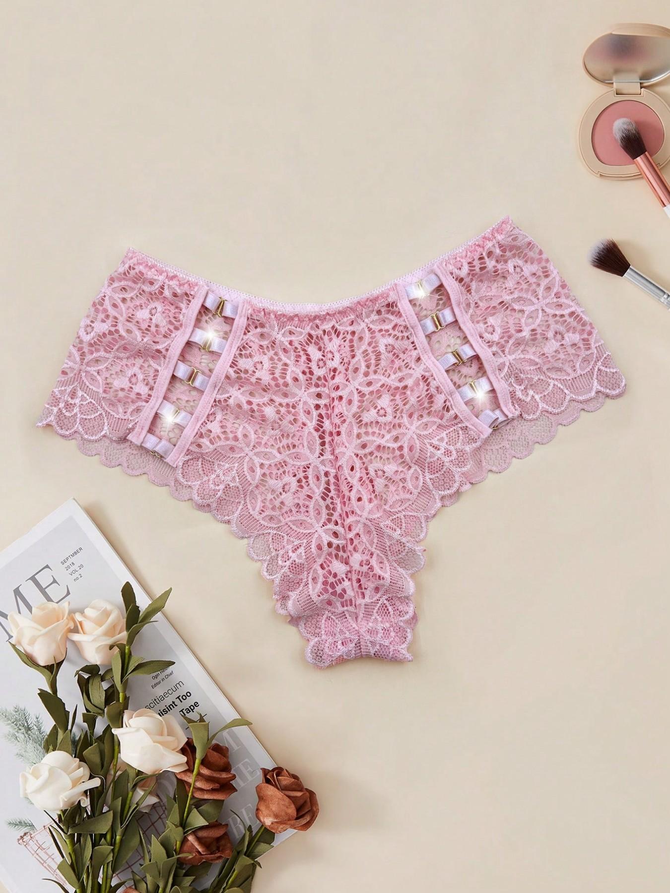 Women's Lacy Cutout Underwear with Rhinestones, Sexy Everyday Panties, Comfortable Mesh Design, Perfect for Daily Wear