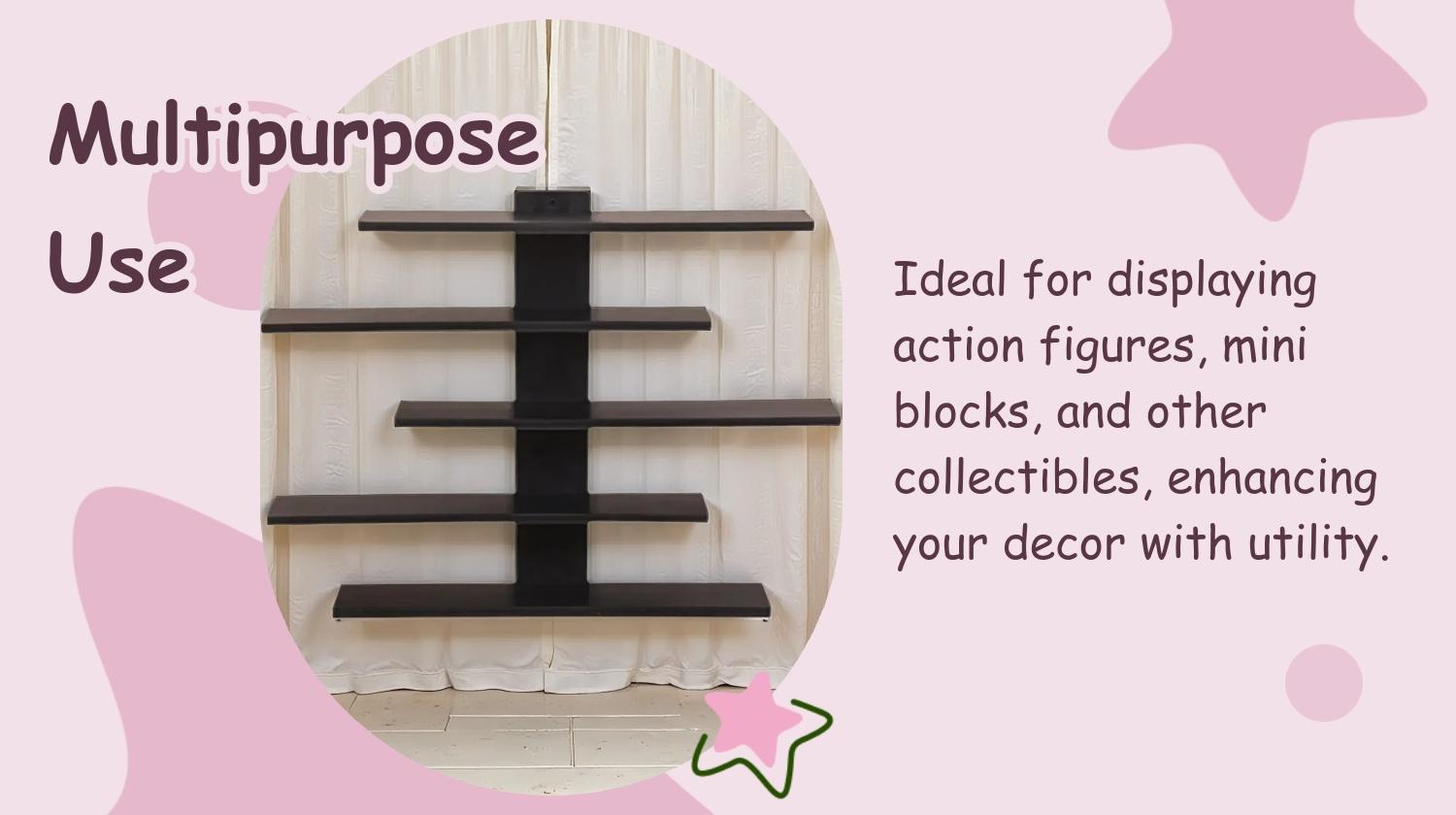 Adjustable Wall-Mounted Display Shelf, Wall Shelf Unit, 5-Tier PVC Storage Rack for Action Figures, Mini Blocks & Collectibles, Modern Home Decor Organizer