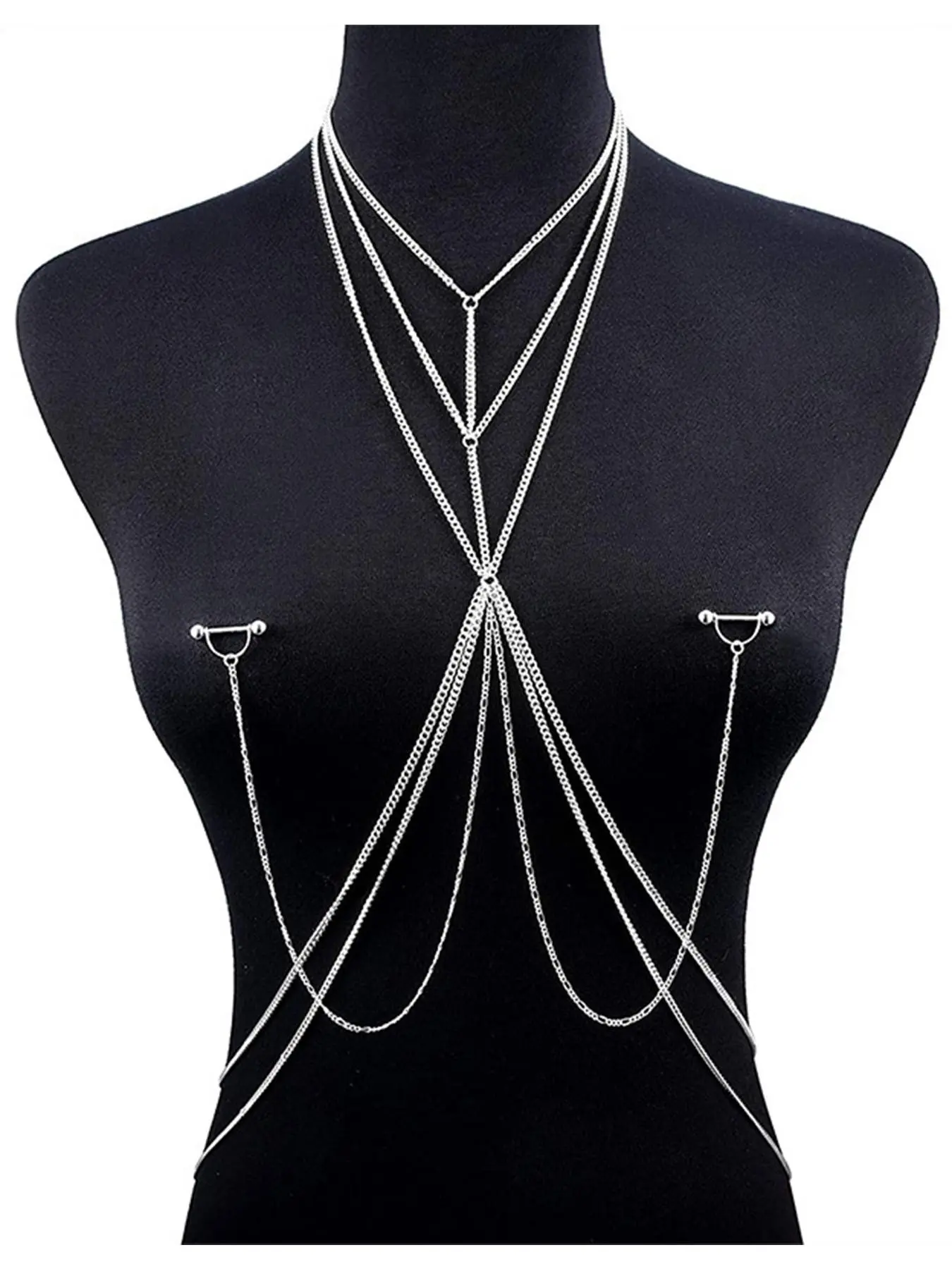1 Piece Multi-layer Chain Design Nipple Ring & Body Chain, Fashion Stainless Steel Body Jewellery Nipple Piercing Jewelry for Women, Trendy Versatile Party Accessories