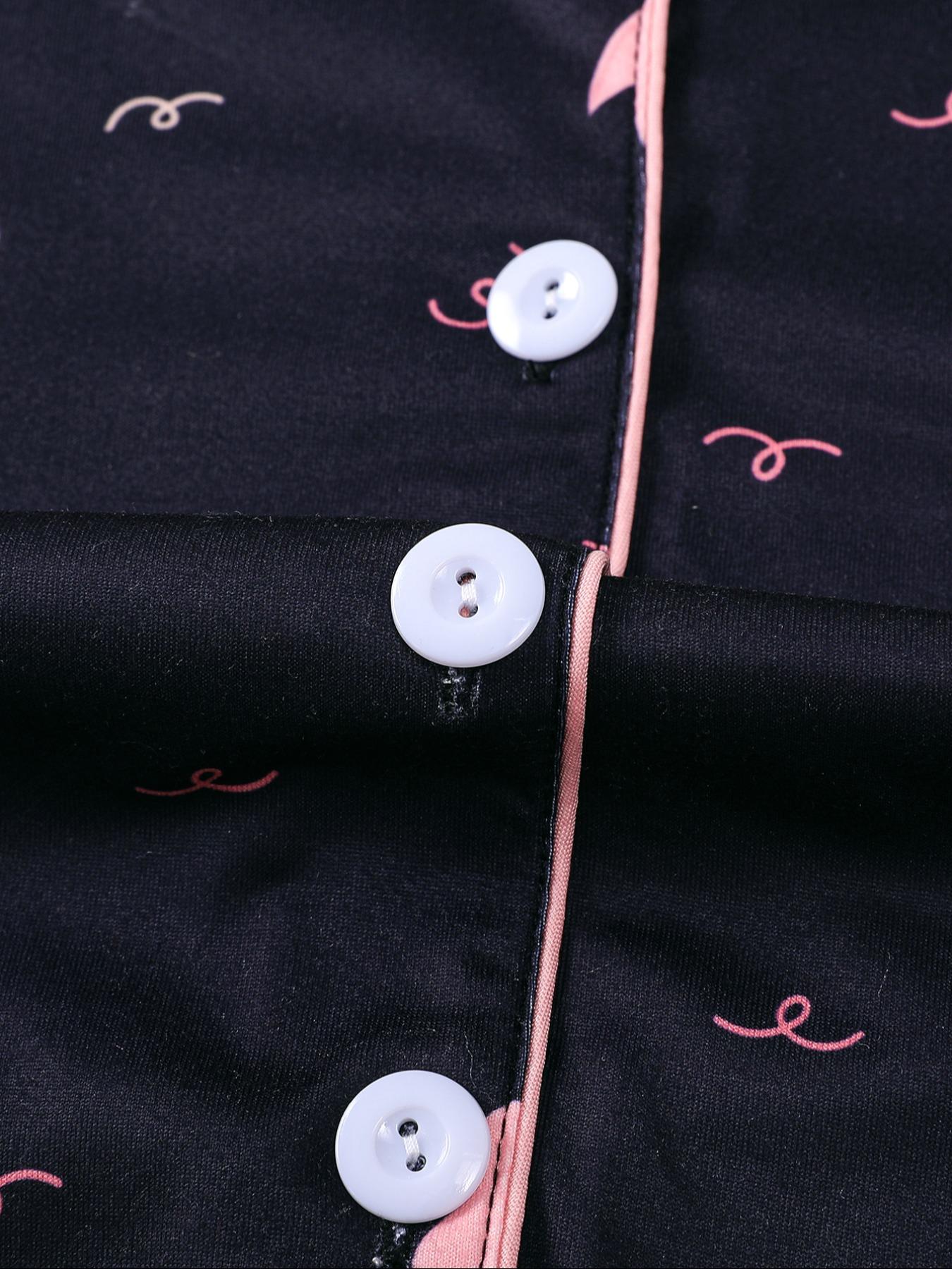 Sweet Bow Print Kids Pajama Set, Base Fitted Short Sleeve Top & Elastic Waist Shorts, Casual Home Wear for Girls, Pajama Sleepwear