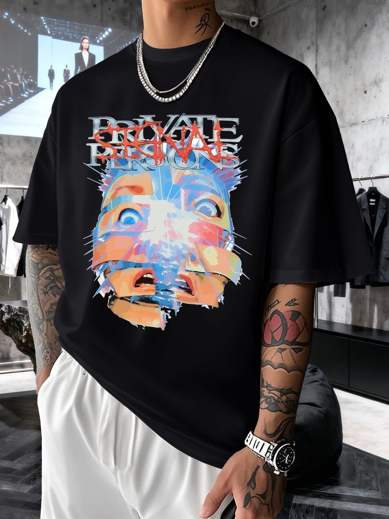 Men's Graphic Print Short Sleeve T-Shirt, Casual Slim-Fit Long Top, Comfortable Round Neck, Spring Summer Streetwear