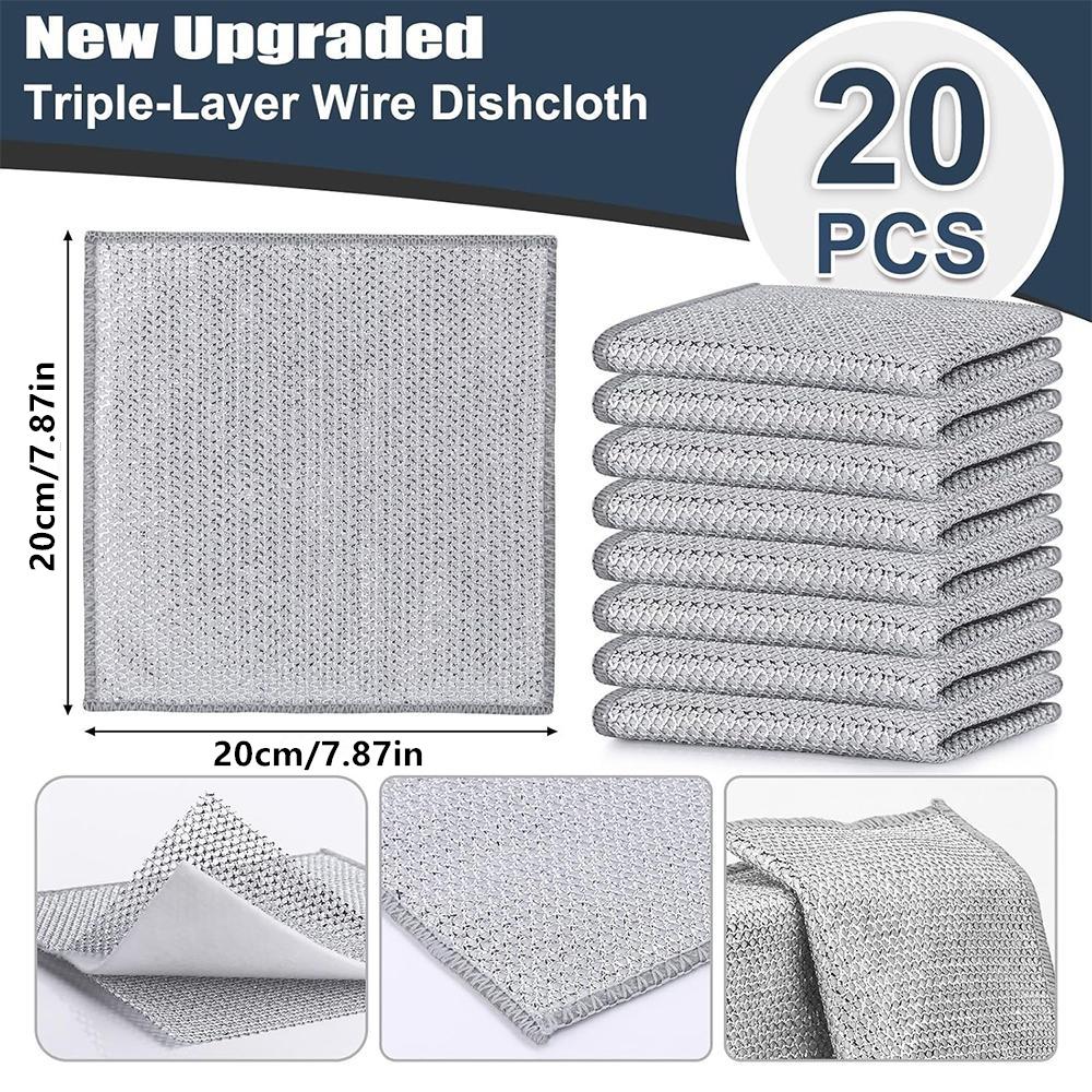 Stainless Steel Wire Dishcloth, 2/10/20pcs Durable Thick Cleaning Cloth Stainless Steel Rag, Multipurpose Dish Rags for Washing Dishes, Kitchen Cleaning Supplies
