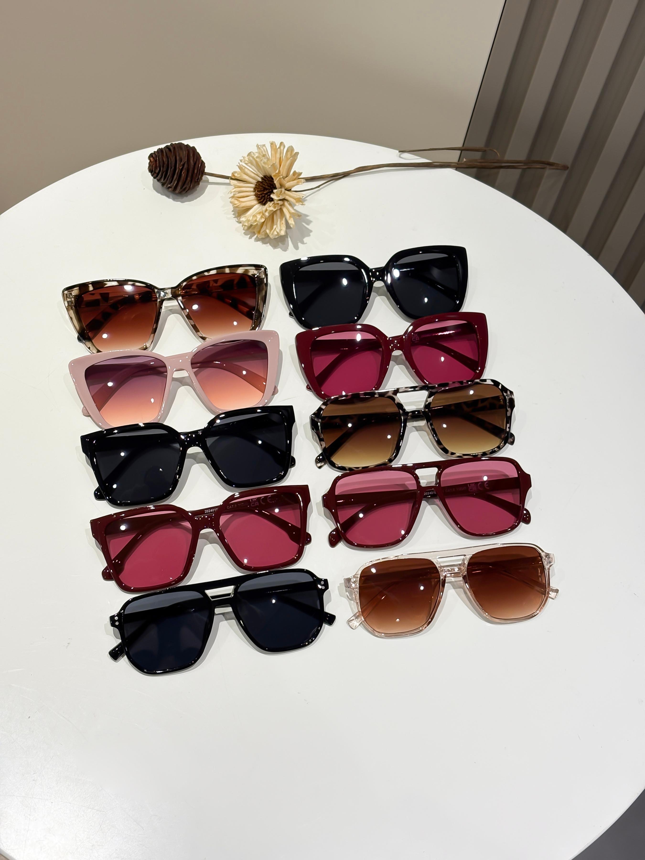 10 Pairs Classic Women's Large Frame Sunglasses, Retro Style, Perfect for Music Festivals and Parties, Fashionable Accessory