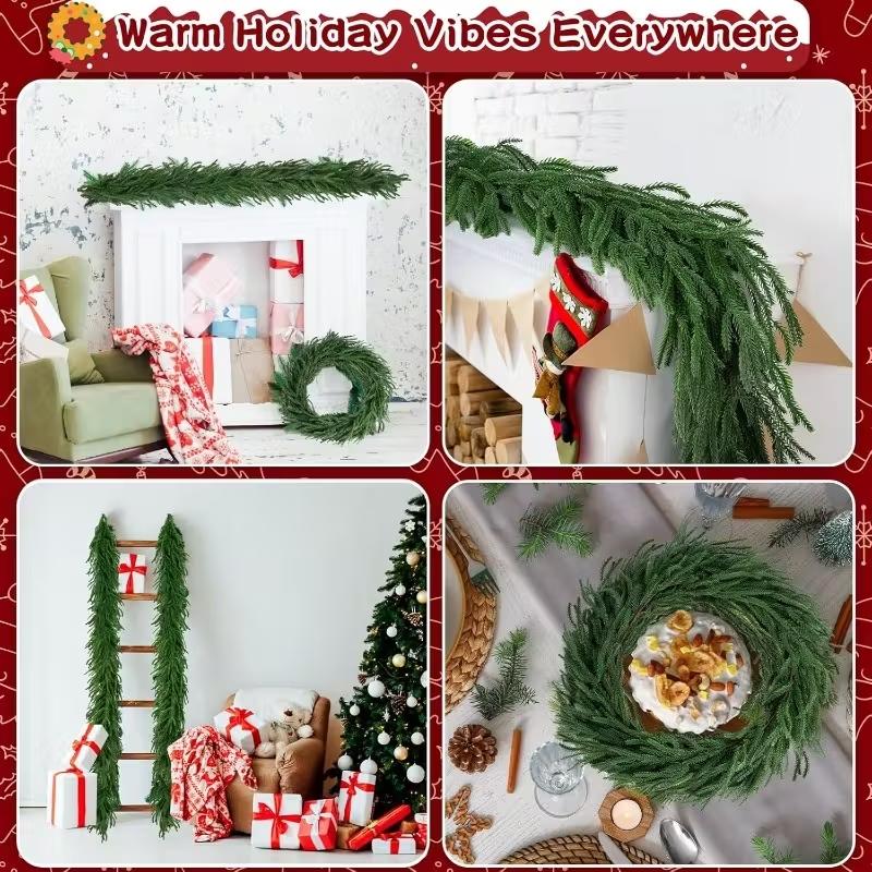2/4pack 6ft/9ft Artificial Norfolk Pine Wreath, Real Touch Wreath for Desktop, Fireplace Mantel, Indoor Outdoor, Holiday Christmas Decorations
