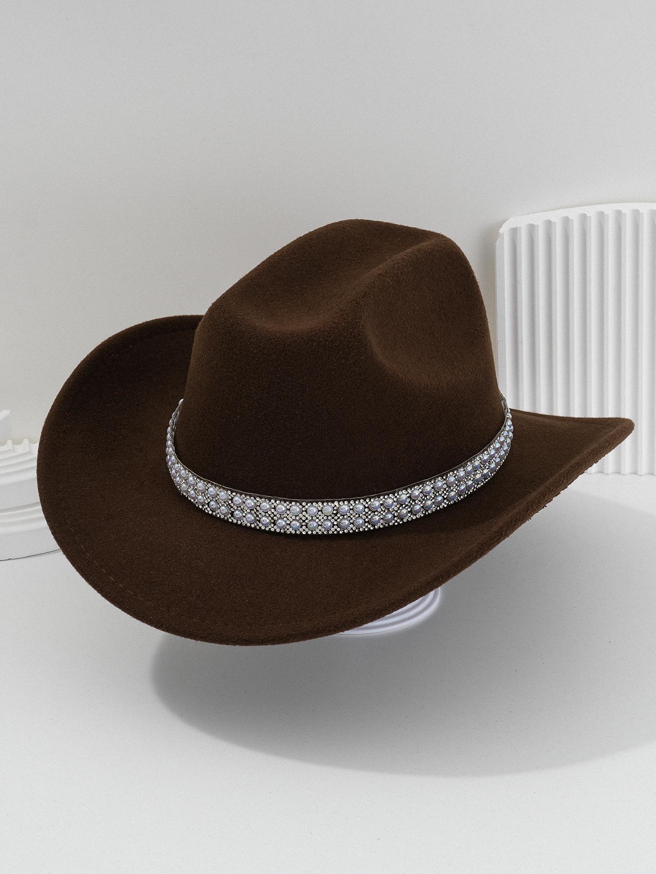 Ladies' gender-neutral western cowboy hat, stylish hat, classic cowboy hat, round pearl with rhinestone gem accessories hat, foreign trade bridal top hatSpeedy Smarts