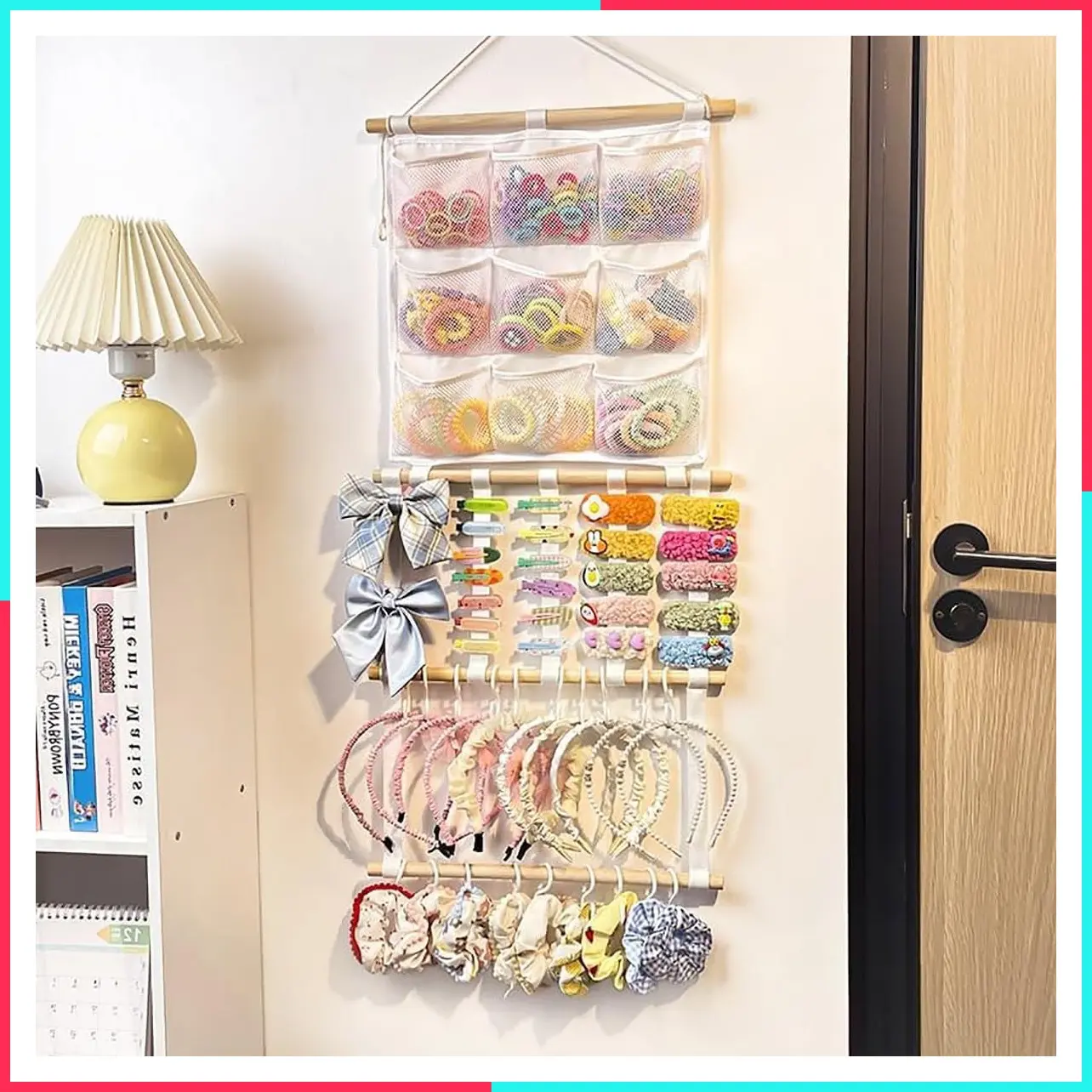 Large Capacity Headband & Hair Bow Organizer for Girls - Pre-Assembled Wall Hanging Hair Accessories Storage for Toddler Baby Girl Nursery Room Décor