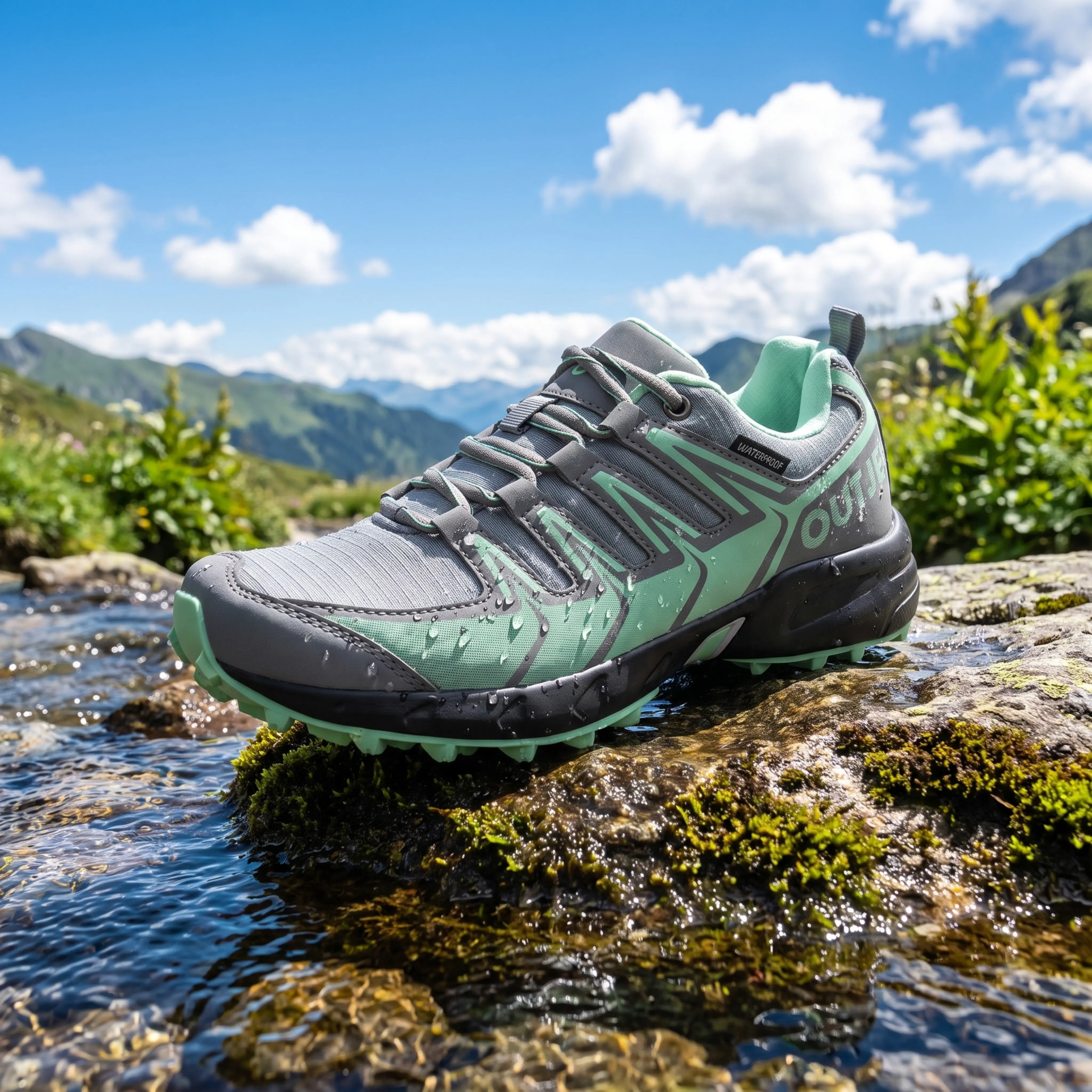 OUTJET Women's (Female) Waterproof Hiking Shoes - Light Blue, Lightweight, Non-Slip Rubber Trail Sneakers for Backpacking, Trail Running, All Seasons with Comfortable & Breathable Design, Fabric