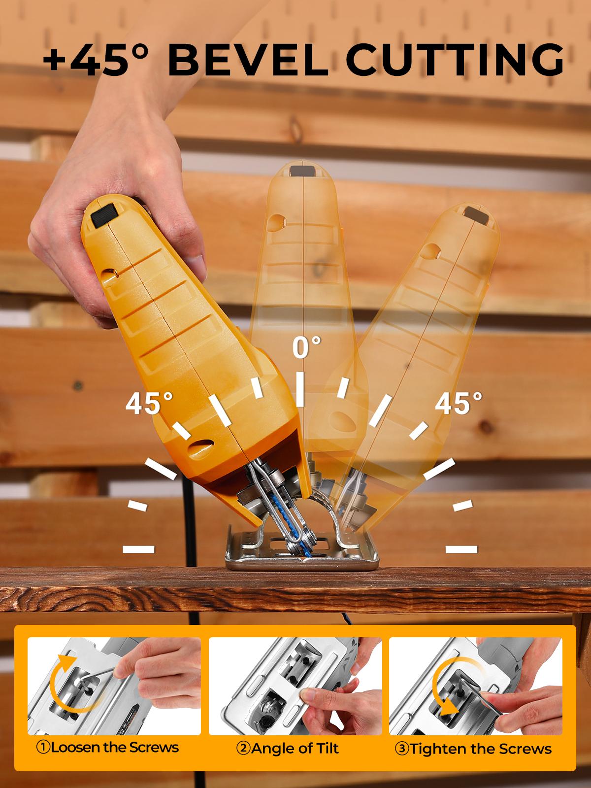 DEKO 400W Electric Jigsaw | 8 Blades Included | 0-3000RPM Variable Speed | 45° Bevel Cutting | Multi-Purpose Power Tool for Wood, Metal & DIY | Professional Cutting Saw