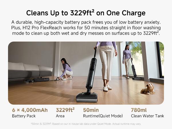 DREAME H12 Pro FlexReach Vacuum Mop, Wet Dry Vacuum Cleaner, 0 Tangle Cordless Vacuum Mop All-in-One for Hard Floors, 180° Lie-Flat Floor Cleaner Machine with 194°F Hot Self-Cleaning, 50Mins Runtime