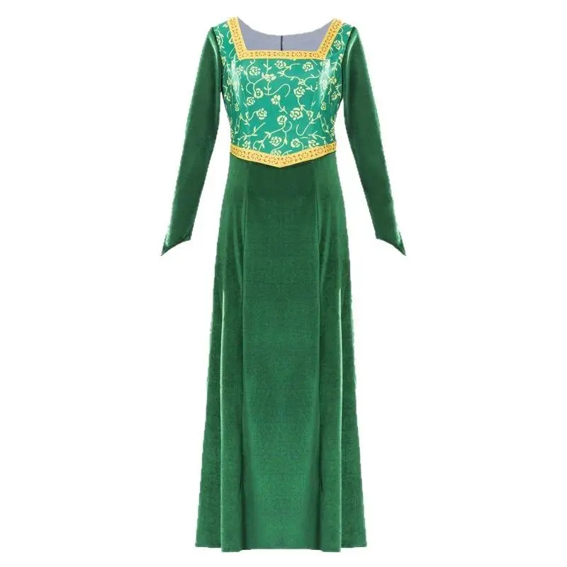 Anime Monster Shrek Fiona Princess Cosplay Costume Set Green Long Sleeves Outfits Wig Headwear Dress Set Stage Halloweem Party