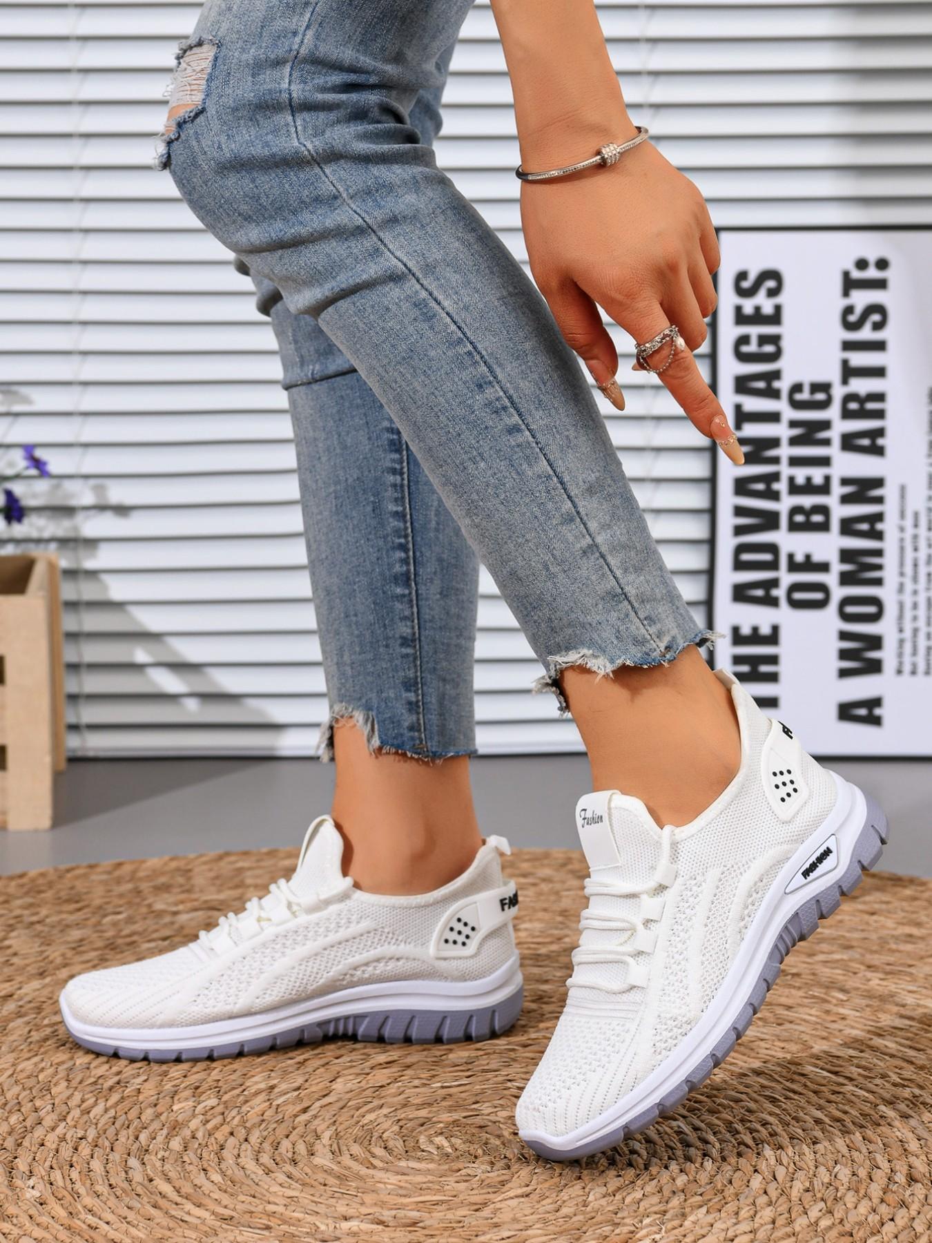 Women's Fashion Slip-On Walking Shoes, Lightweight Flyknit Upper, Casual Daily Wear, All Seasons, Textile Material, PVC Sole
