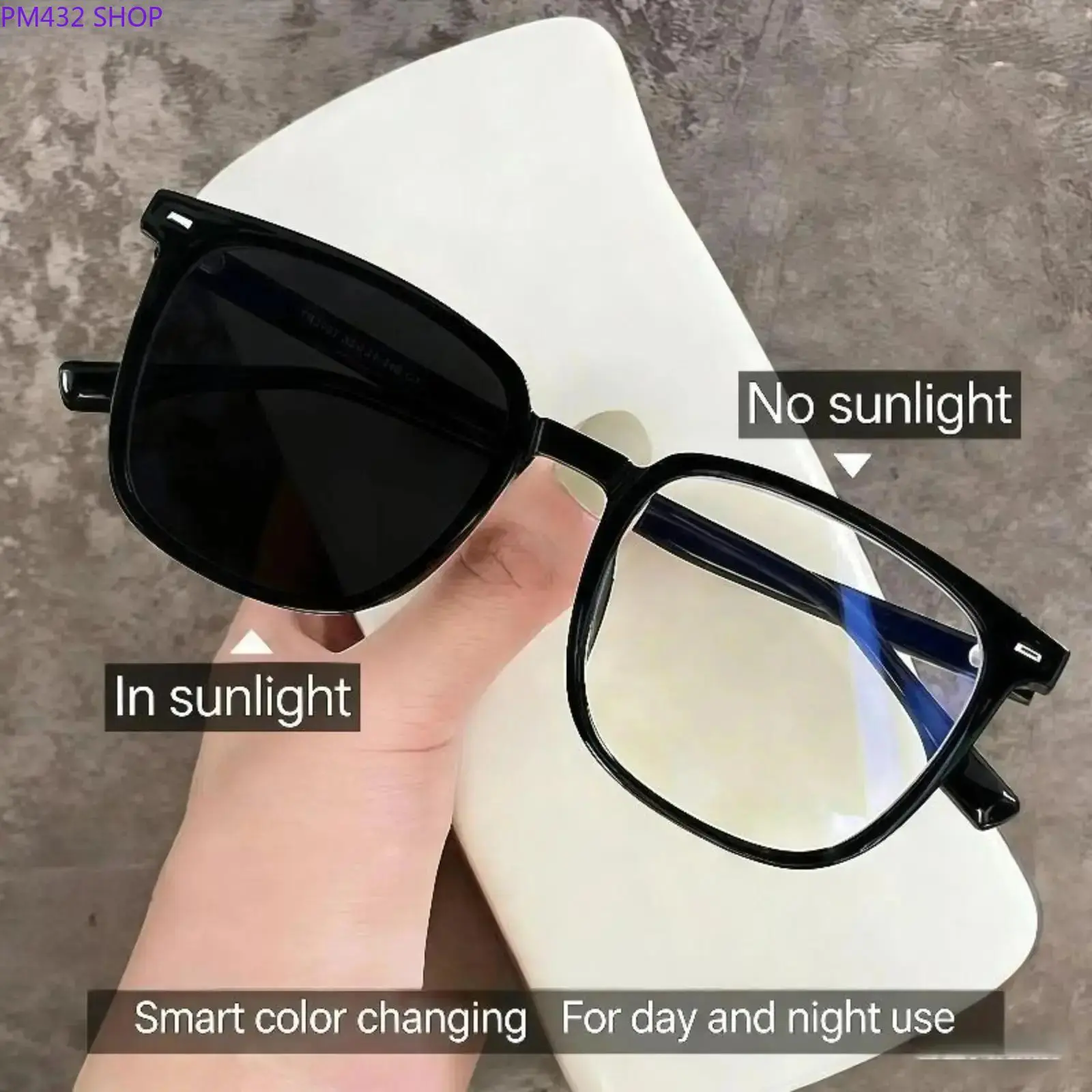 New Trendy Photochromic Myopia Eyeglasses - Square Thick Black Frames, Blue Light Blocking Prescription Glasses, Slim Face-Flattering Design for Men, Daily & Outdoor Use, Square Frames Eyeglass, Blue Light Glasses, Color Changing Glasses